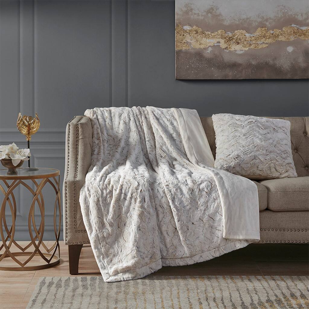 Alt View 1. Gracie Mills - Gracie Mills Shawn Faux Brushed long Fur Square Pillow - Snow Leopard.