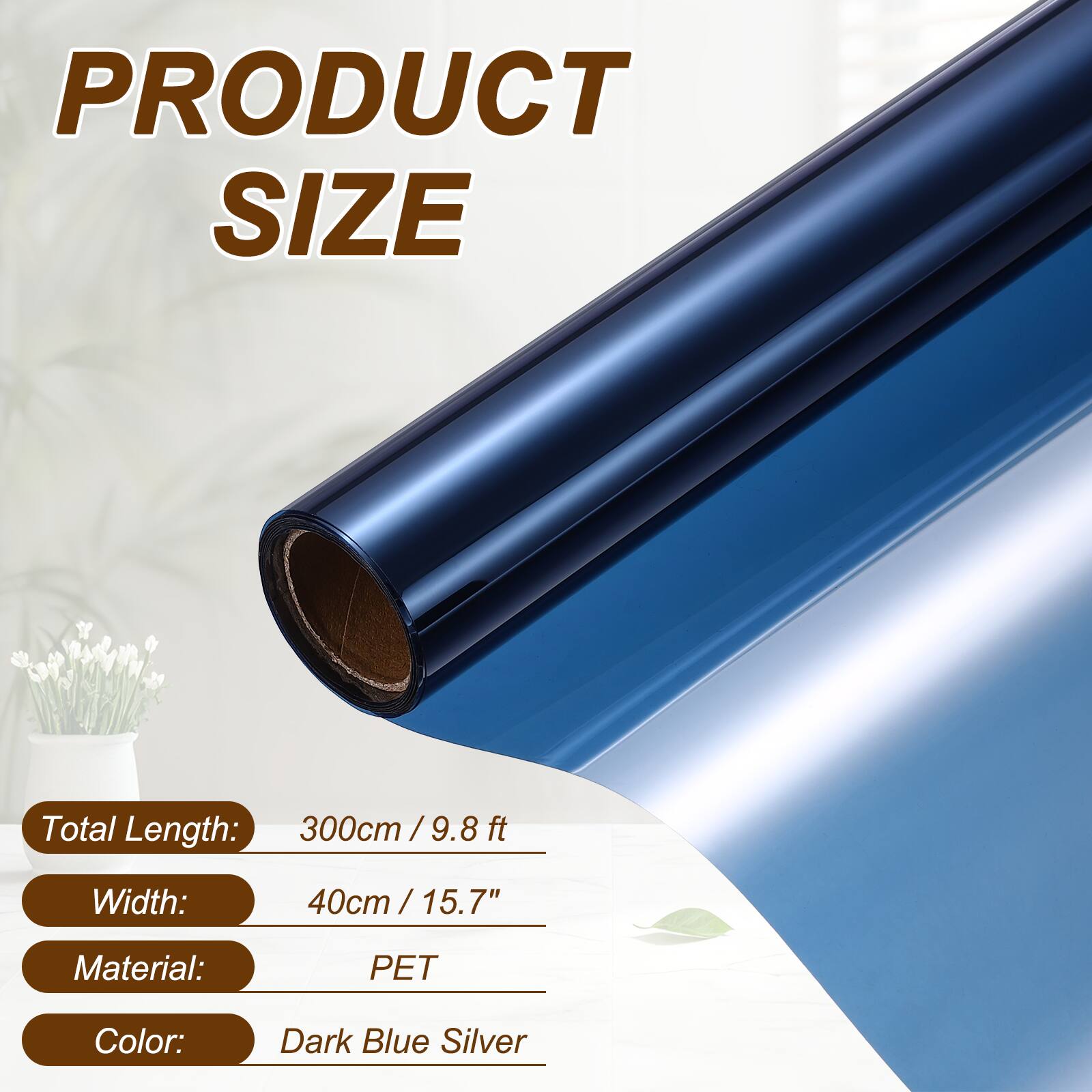 PRODUCT SIZE

Total Length: 300cm / 9.8 ft  
Width: 40cm / 15.7"  
Material: PET  
Color: Dark Blue Silver