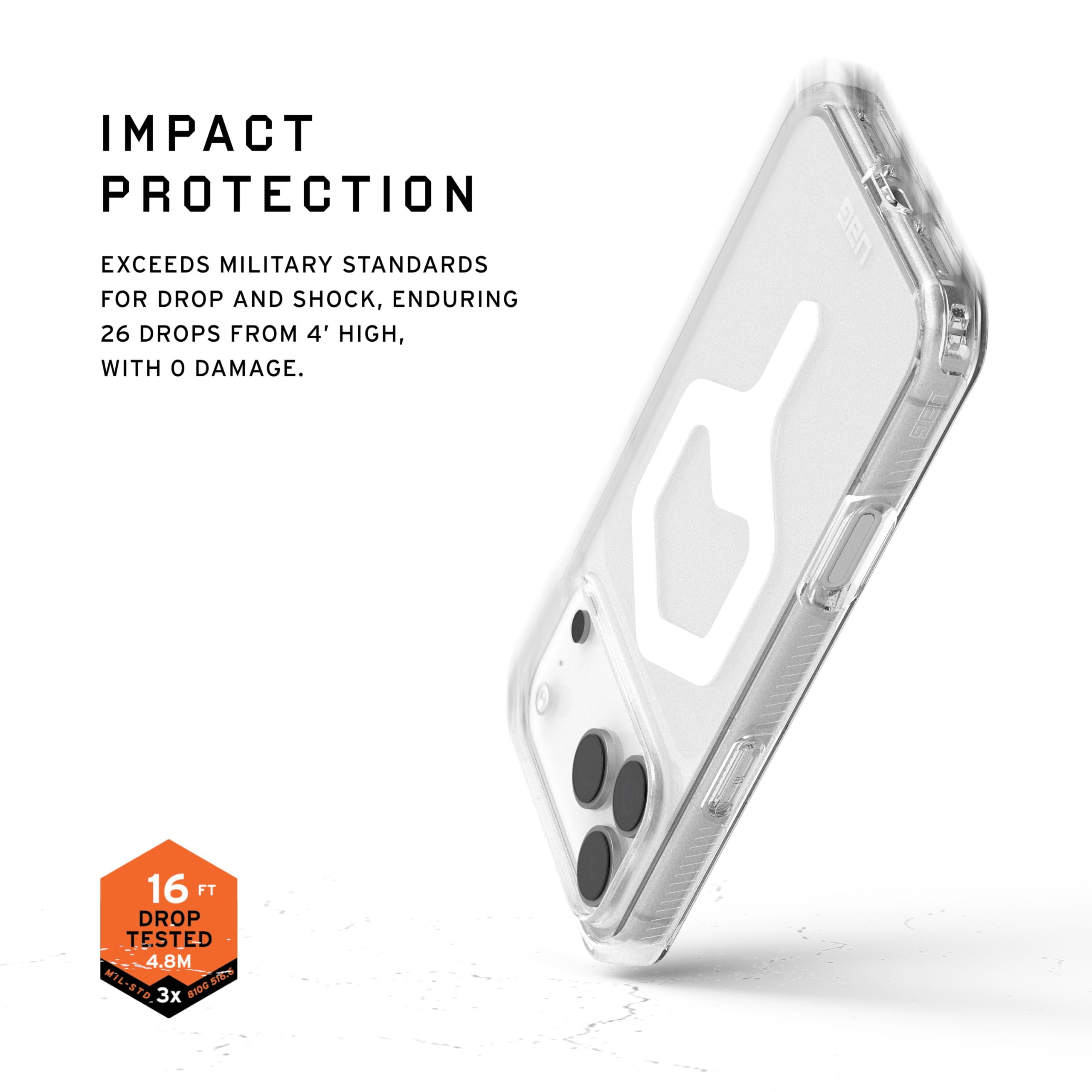 IMPACT PROTECTION

EXCEEDS MILITARY STANDARDS FOR DROP AND SHOCK, ENDURING 26 DROPS FROM 4' HIGH, WITH 0 DAMAGE.

16 FT DROP TESTED 4.8M MT

MIL-STD 810G