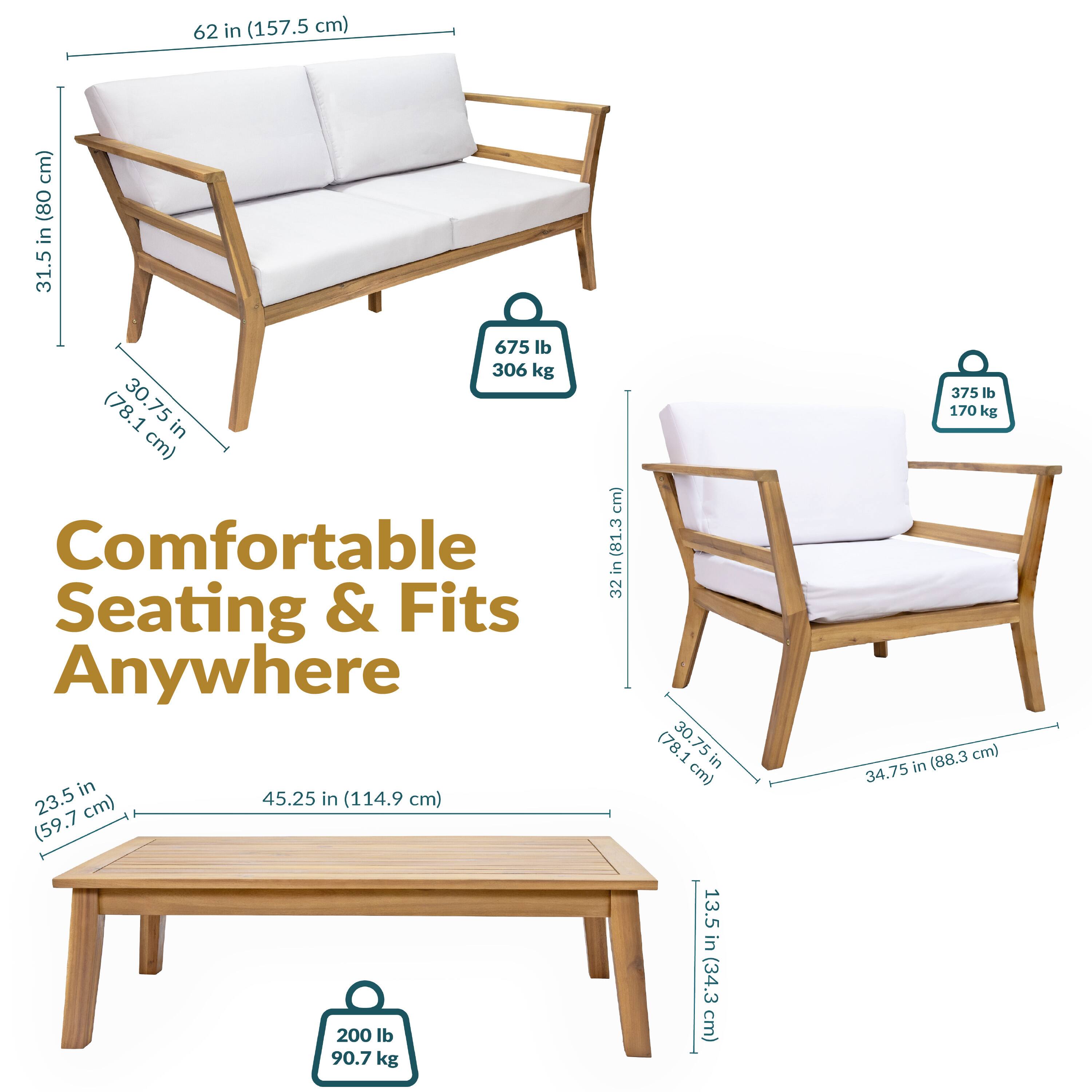 62 in (157.5 cm)  
31.5 in (80 cm)  
30.75 in (78.1 cm)  
675 lb (306 kg)  
375 lb (170 kg)  
23.5 in (59.7 cm)  
45.25 in (114.9 cm)  
34.75 in (88.3 cm)  
13.5 in (34.3 cm)  
200 lb (90.7 kg)  

Comfortable Seating & Fits Anywhere