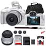 Bundle - Canon - EOS R50 Mirrorless Camera with 18-45mm Lens + 64GB Card + Bag + More - White