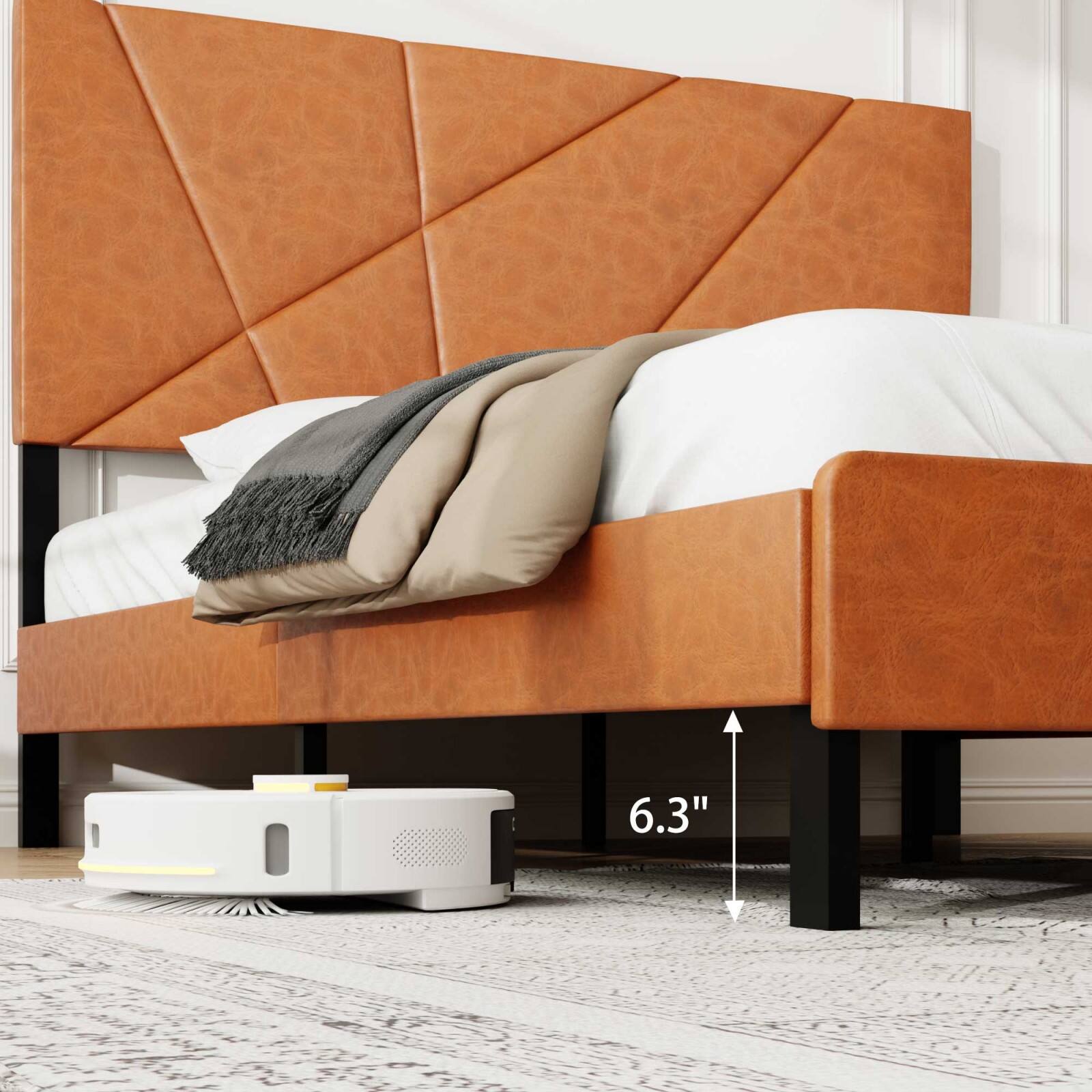 Alt View 6. Ecooso - Full size metal bed frame, square platform bed with under-bed storage, no spring-loaded mattress required - Antique brown.