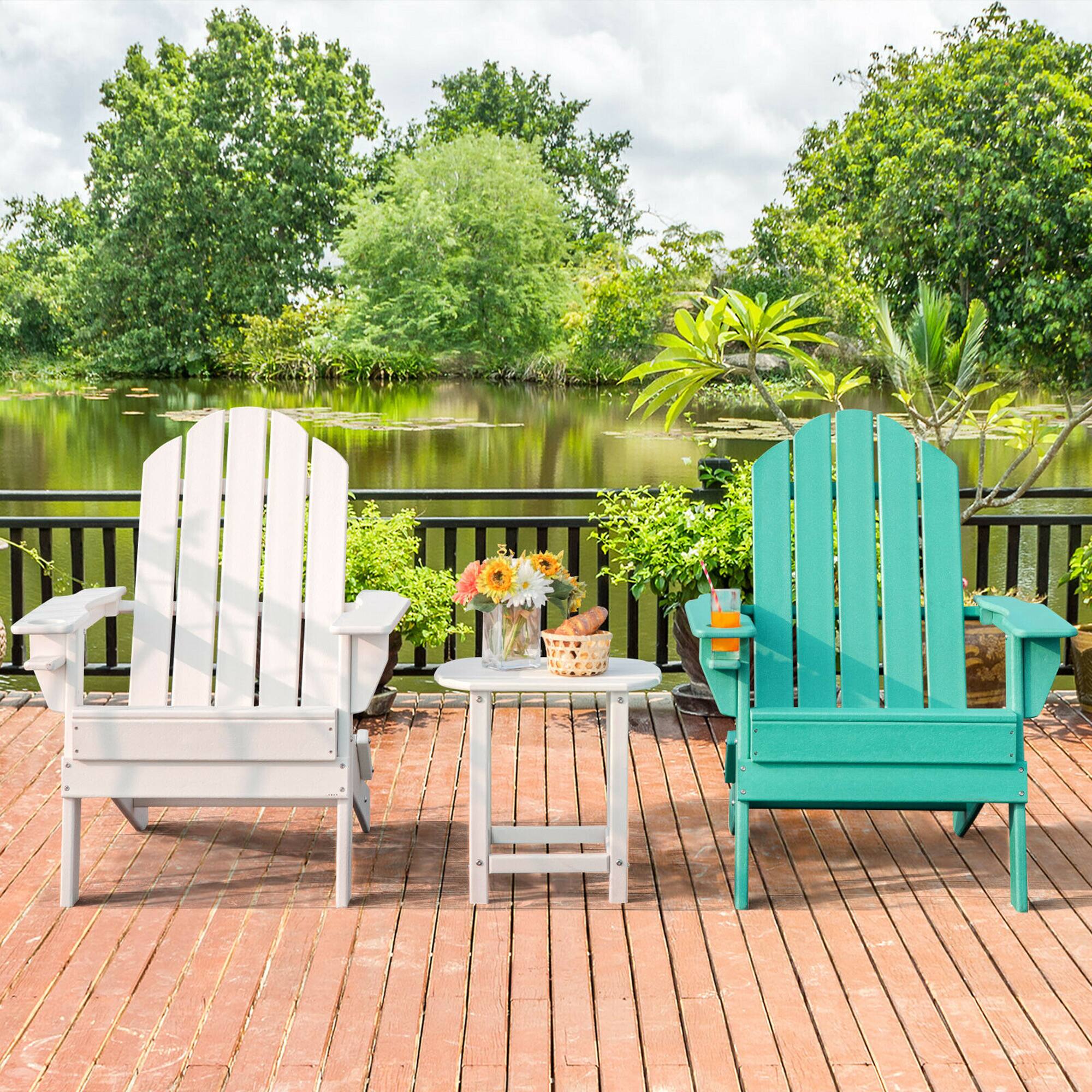 Alt View 2. Gymax - Gymax Patio Folding Adirondack Chair Weather Resistant Cup Holder Yard Turquoise - Turquoise.