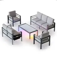 Bestier - LED Aluminum Outdoor Furniture Set, 7-Piece Patio Sectional Conversation Set for Balcony and Backyard - Gray - Front_Zoom