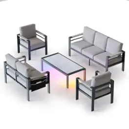 Bestier - LED Aluminum Outdoor Furniture Set, 7-Piece Patio Sectional Conversation Set for Balcony and Backyard - Gray