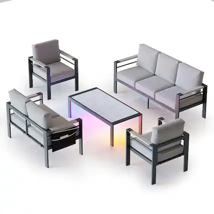 Front. Bestier - LED Aluminum Outdoor Patio Furniture Set, 7-Piece Patio Sectional Conversation Set for Balcony and Backyard - Gray.