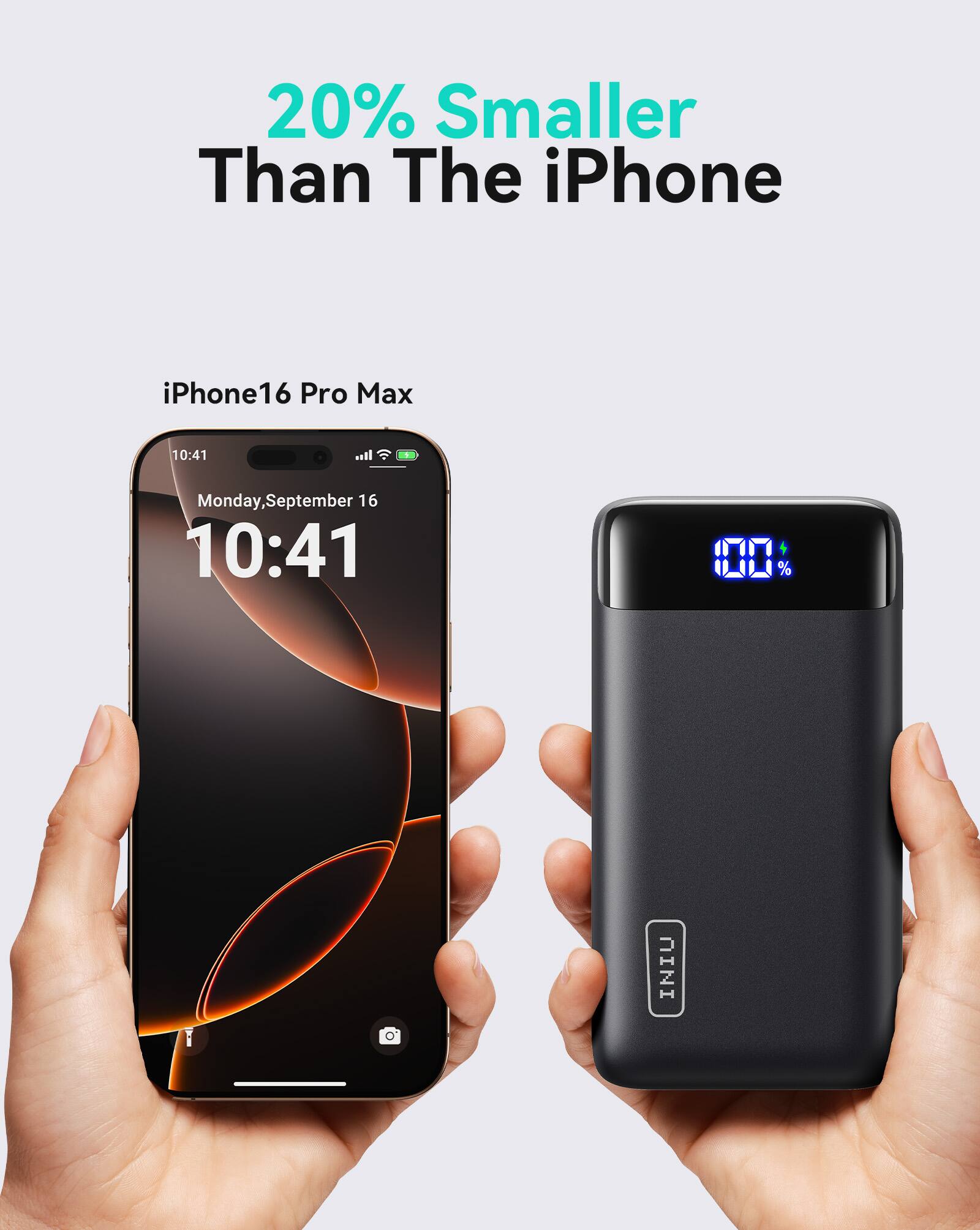 20% Smaller Than The iPhone iPhone 16 Pro Max 10:41 ll Monday, September 16 10:41 80%