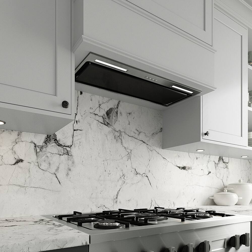 Back. Streamline - 28 in. Curino Ductless Insert 350 CFM Range Hood, Mesh Filters, Electronic Button Control, LED Lights - Glossy Black.