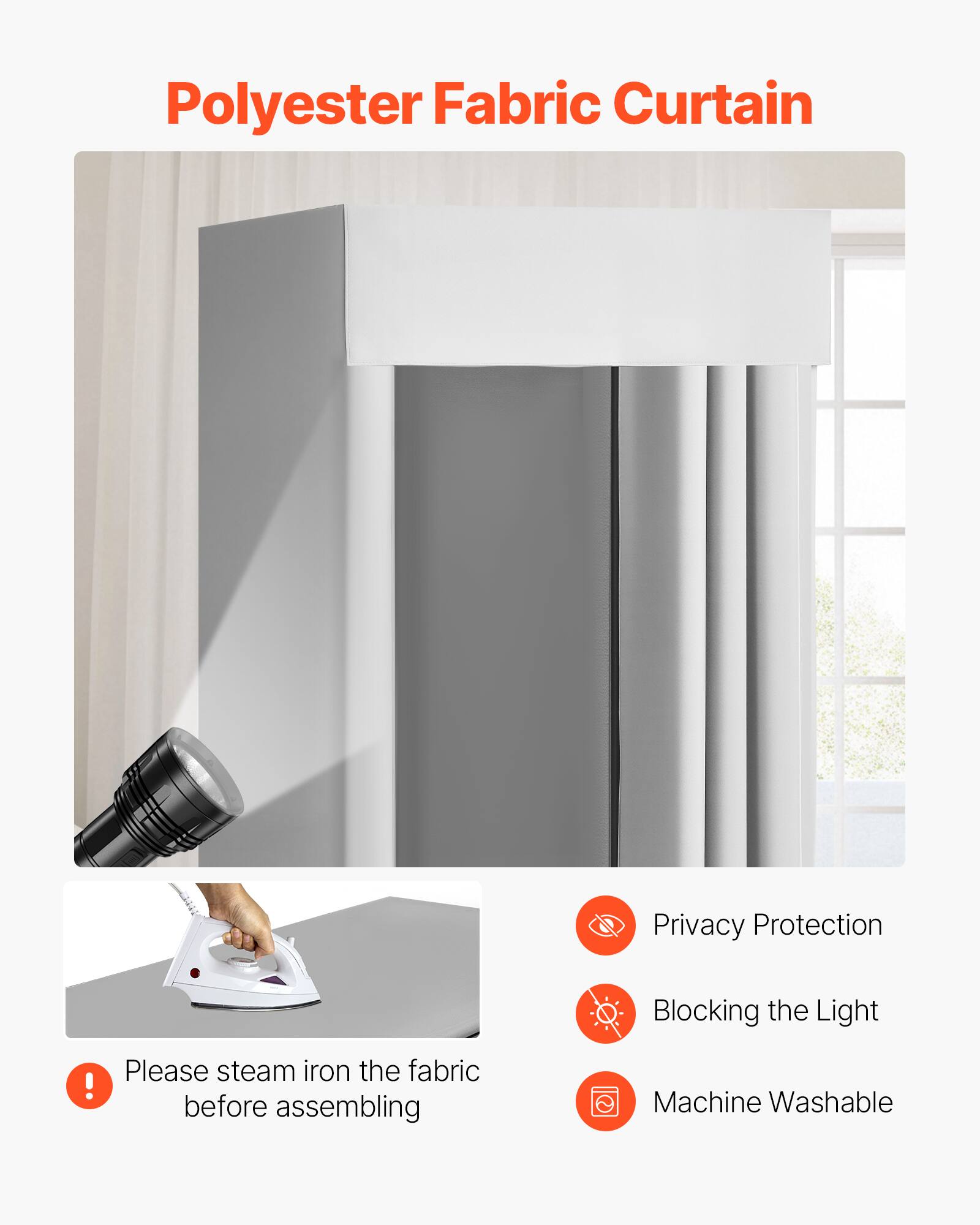 Polyester Fabric Curtain

- Privacy Protection
- Blocking the Light
- Machine Washable

Please steam iron the fabric before assembling