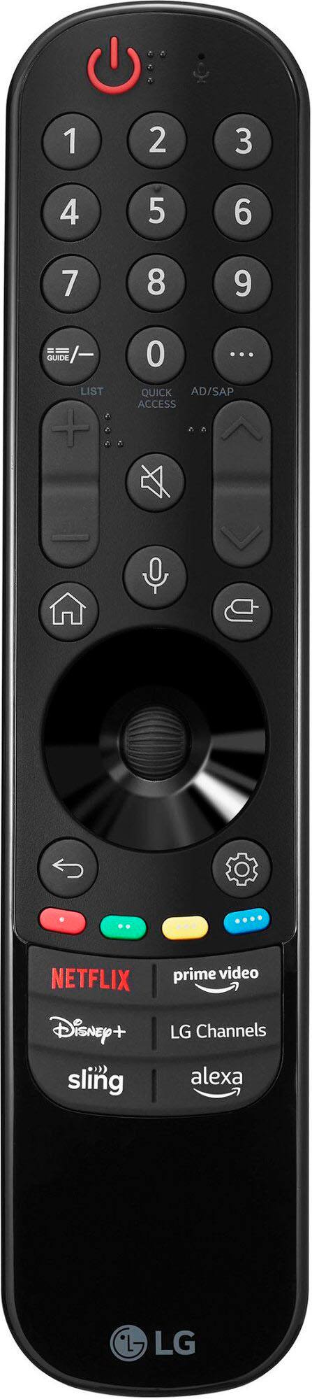 The text on the image reads:

1 2 3 4 5 6 7 8 9 GUIDE LIST 0 ... QUICK AD/SAP ACCESS NETFLIX Disney+ sling prime video LG Channels alexa LG

The corrected text should be:

1 2 3 4 5 6 7 8 9 GUIDE LIST 0 ... QUICK AD/SAP ACCESS NETFLIX Disney+ sling prime video LG Channels alexa LG