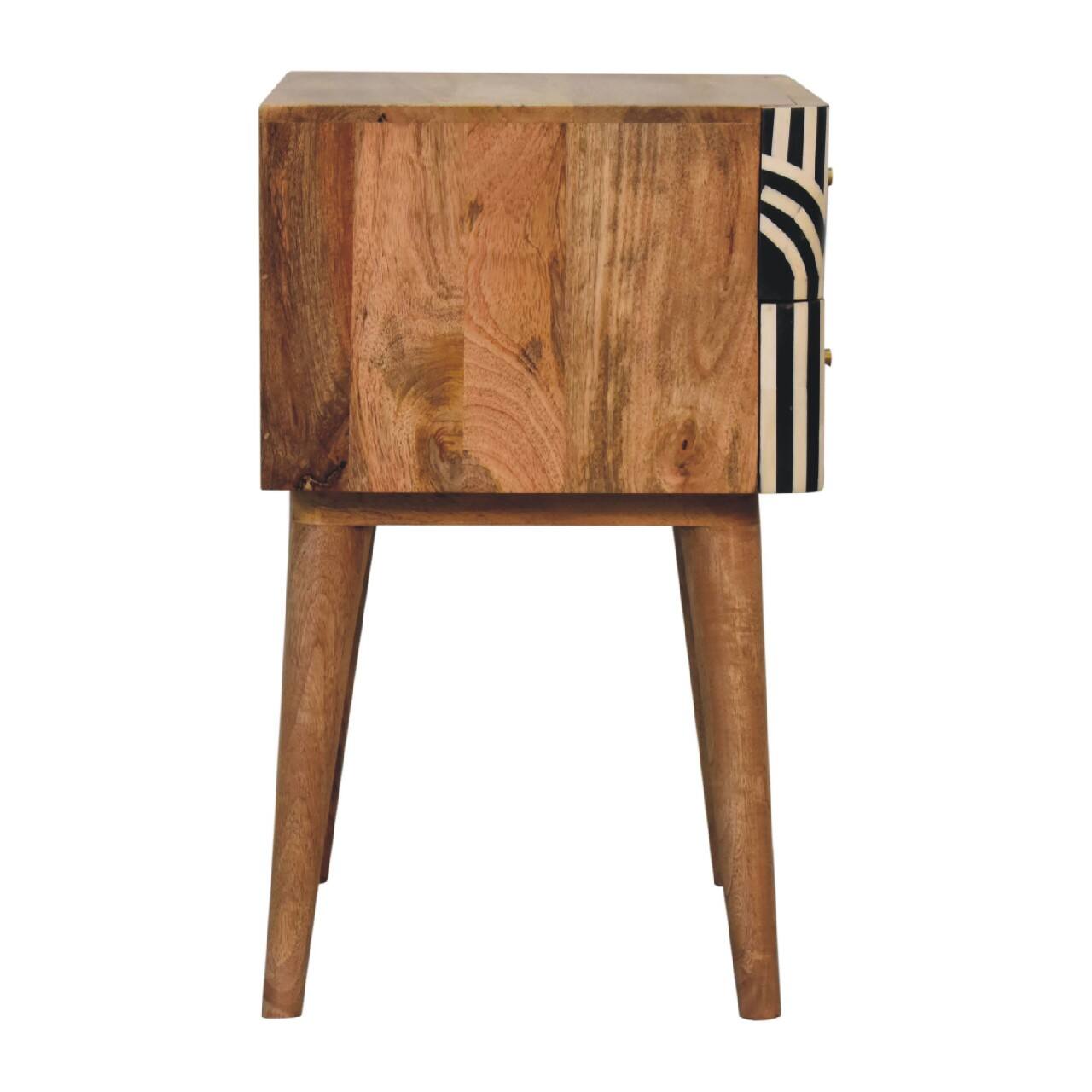 Alt View 4. Artisan Furniture - Artisan Furniture Solid Wood Edessa Bone Inlay Nightstand, 2 Drawers, Nordic legs, Black and White - Oak.