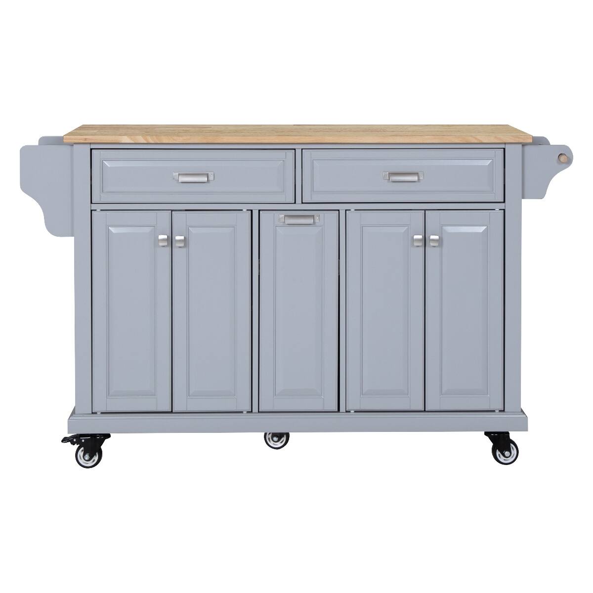Alt View 1. Loheer - Loheer Grey Kitchen Island with Rubberwood Countertop Rolling Kitchen Cart on 5 Wheels - Grey.