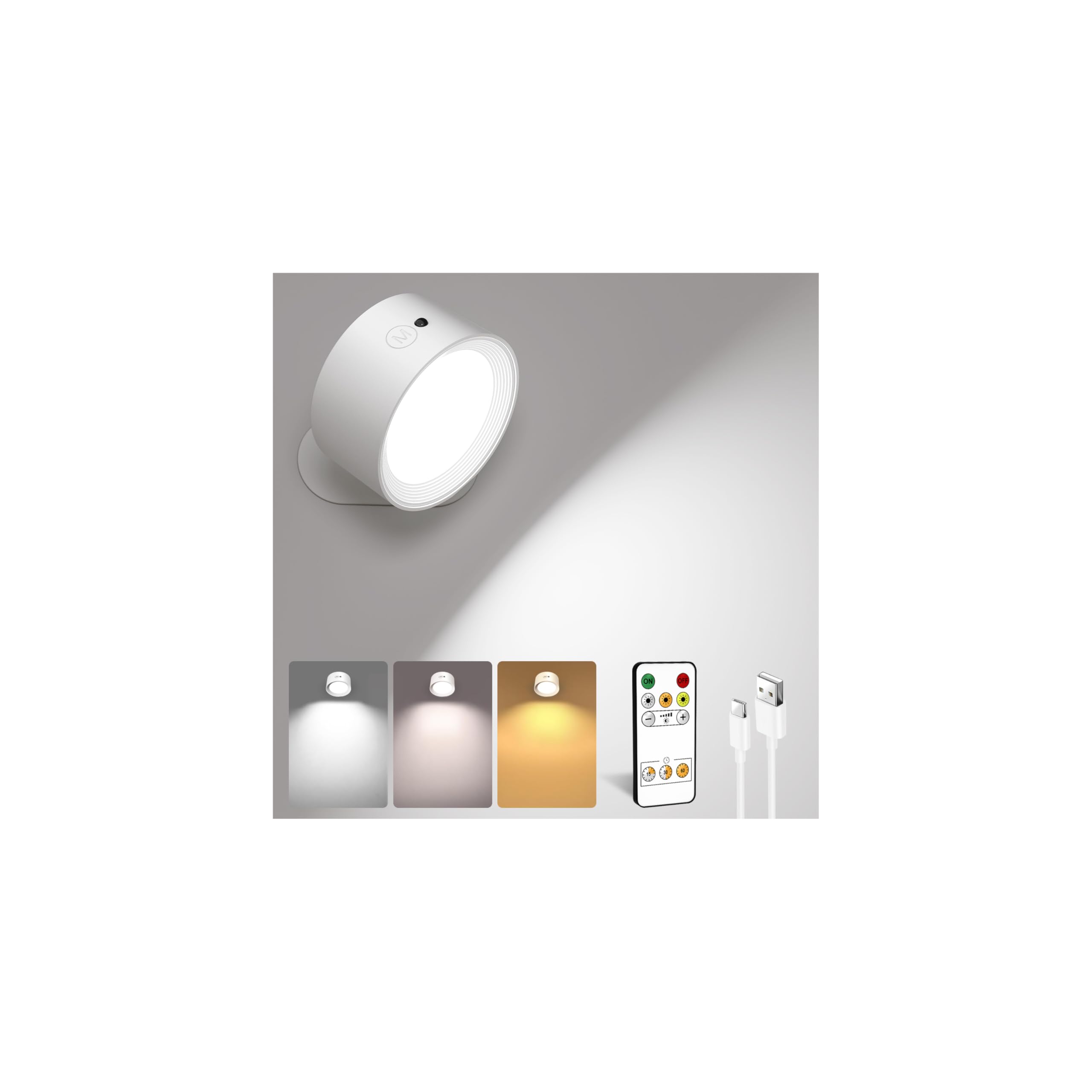 Front. MAGICAL RUBS - Led Wall Mounted Lights Rechargeable Sconces Lamp 3 Color Temps & Remote And Touch 360°rotation Dimmable Cordless Lig... - White 1 Pack.