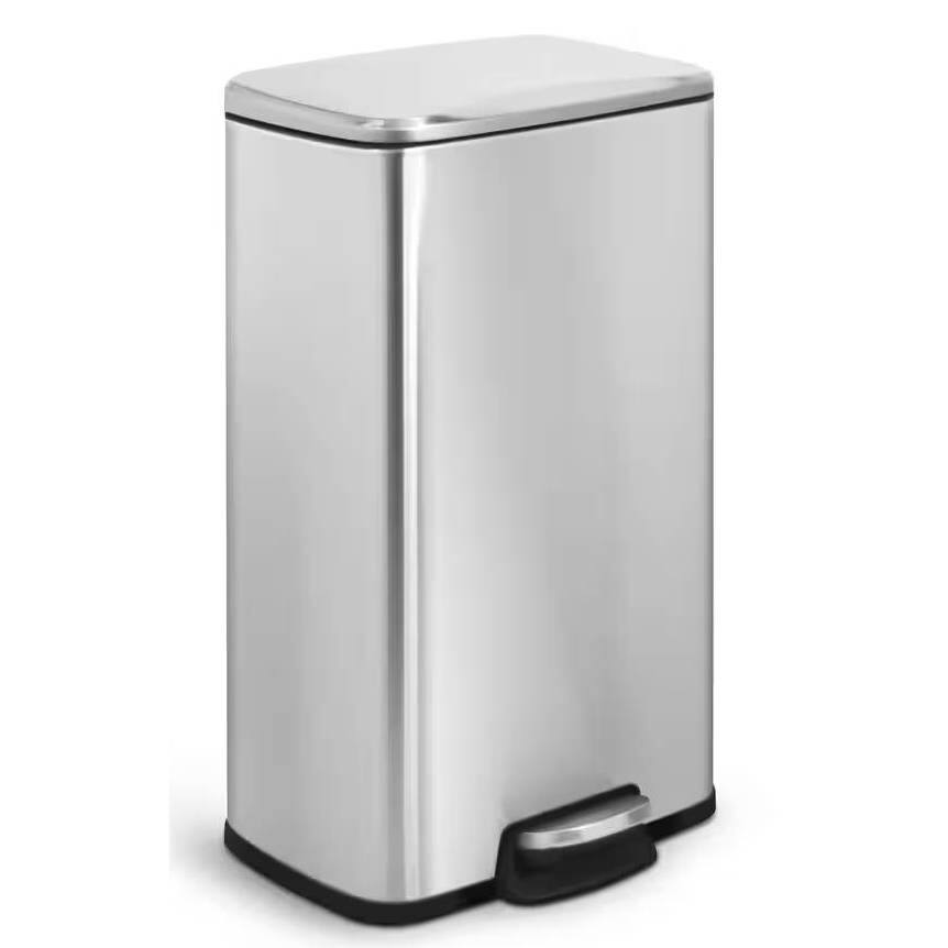 Front. Hivvago - 8-Gallon Stainless Steel Kitchen Trash Can with Step-on Lid - Silver.