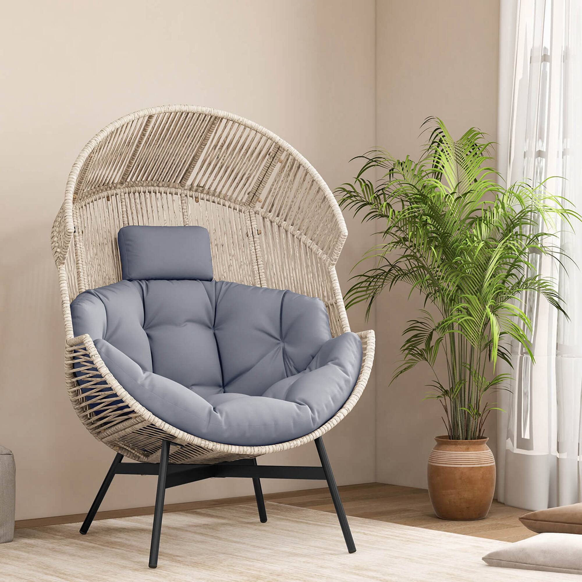 Alt View 3. Costway - Costway Oversized Egg Style Chair with Cushions & Headrest Heavy-Duty Metal Frame for Yard - Grey.