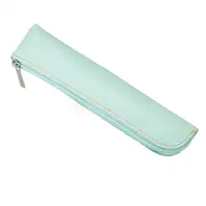 Front. Unique Bargains - 1pc Mini Leather Pen Pouch, Small Zippered Pencil Case, Stationery & Makeup Organizer for Adults - Light Blue.
