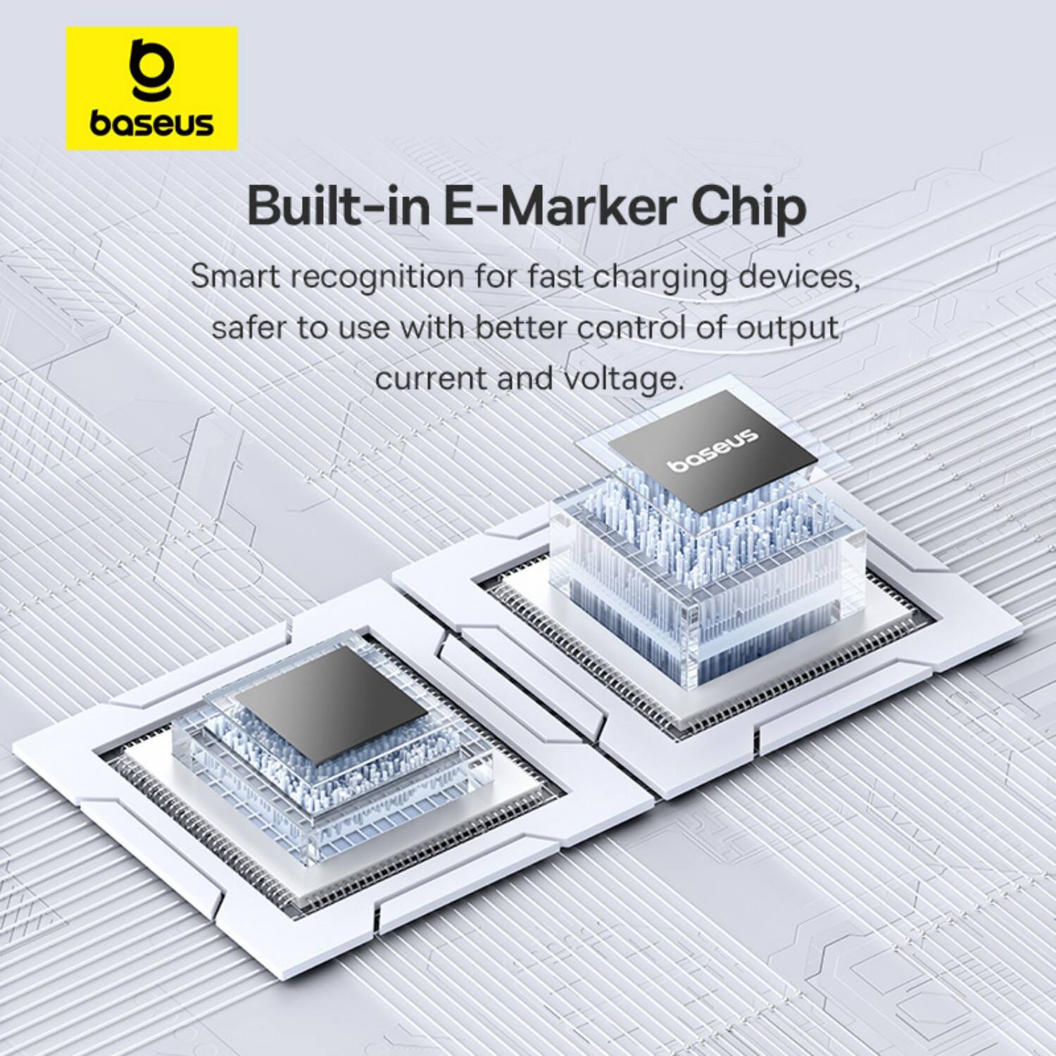 Built-in E-Marker Chip: Smart recognition for fast charging devices, safer to use with better control of output current and voltage.