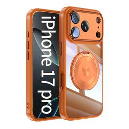 UUCOVER - Shockproof Glossy Case for Apple iPhone 17 Pro with Tempered Lens Cover and 360° Rotating Magnetic Kickstand Ring Holder - Orange