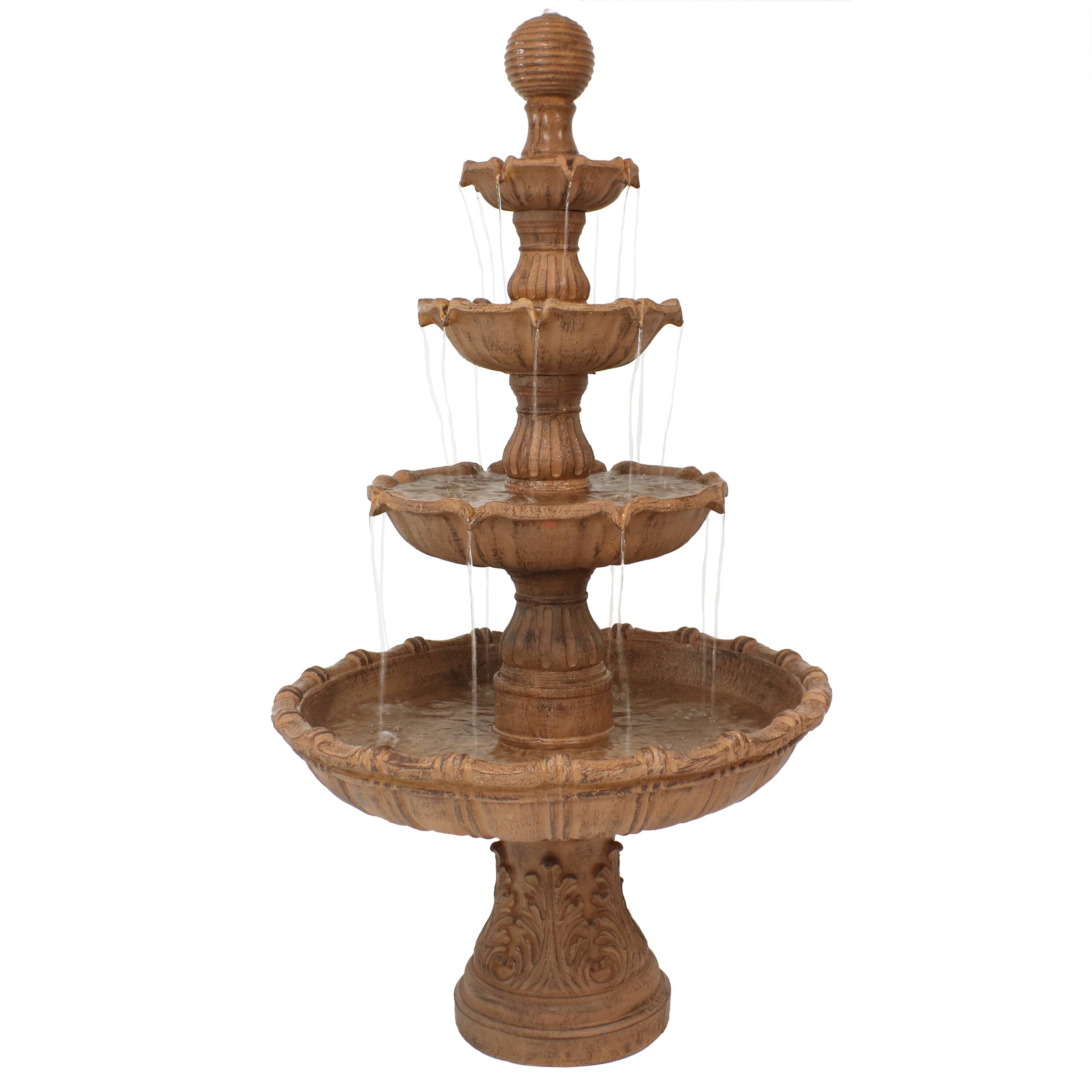 Front. Sunnydaze - Tiered Ball Resin Outdoor 4-Tier Water Fountain - Brown.
