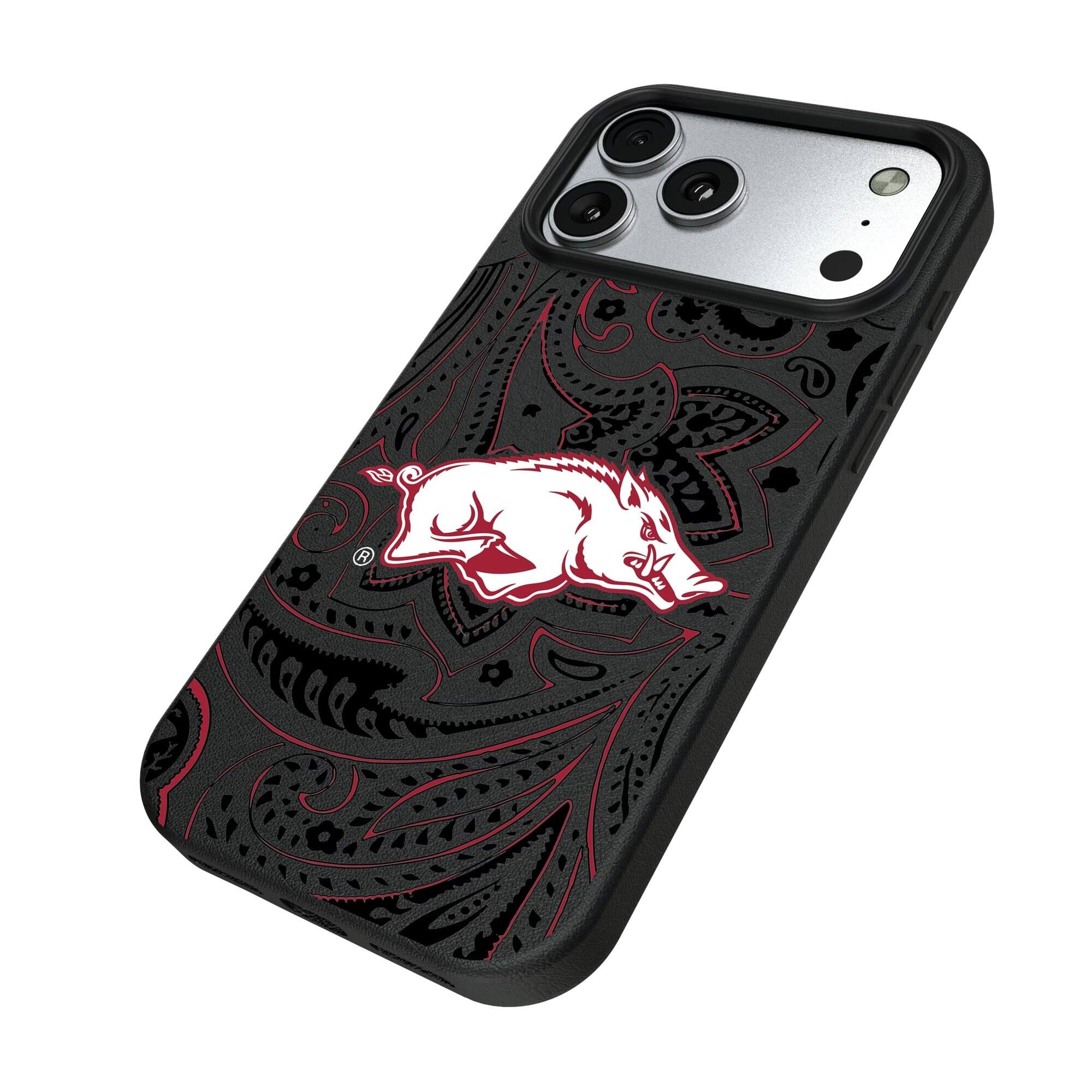 Alt View 1. Keyscaper - Arkansas Razorbacks Paisley iPhone Magnetic Bump Case - 16 Pro Max - Black.