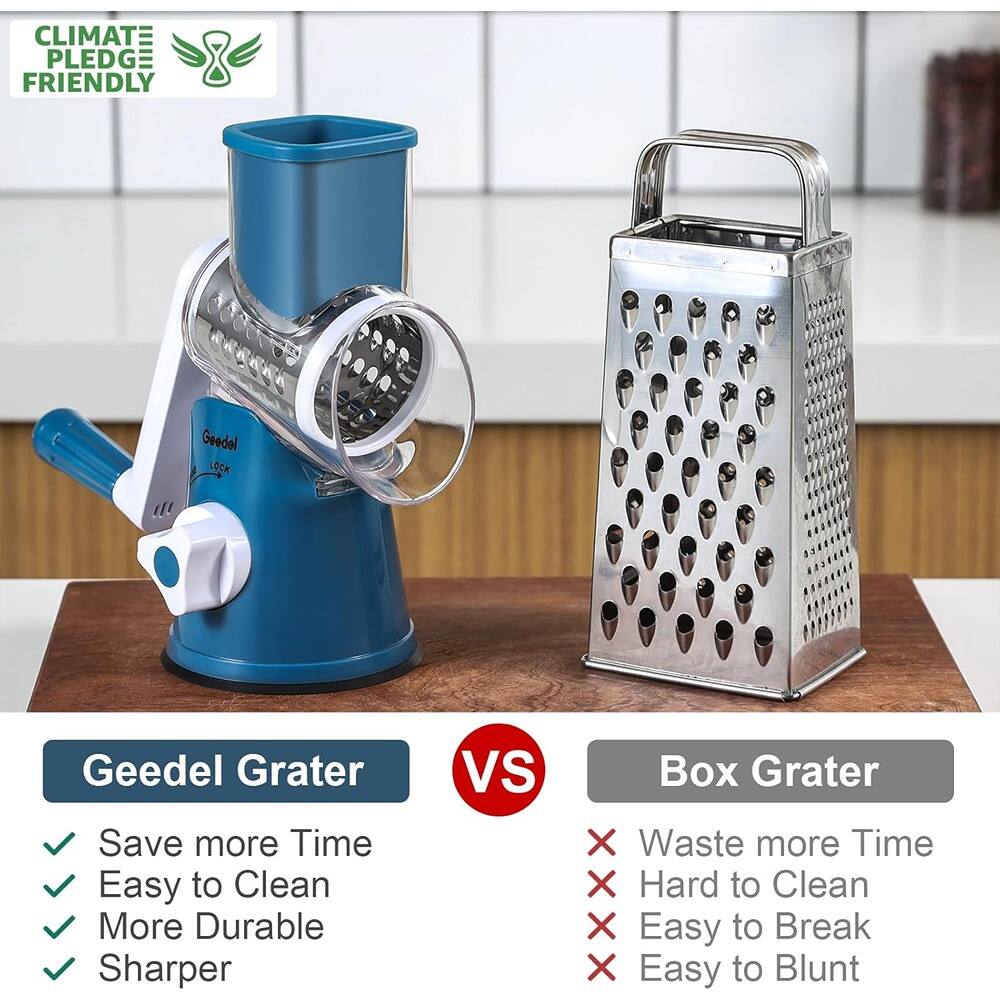 **Geedel Grater**

- Save more Time
- Easy to Clean
- More Durable
- Sharper

**VS**

**Box Grater**

- Waste more Time
- Hard to Clean
- Easy to Break
- Easy to Blunt