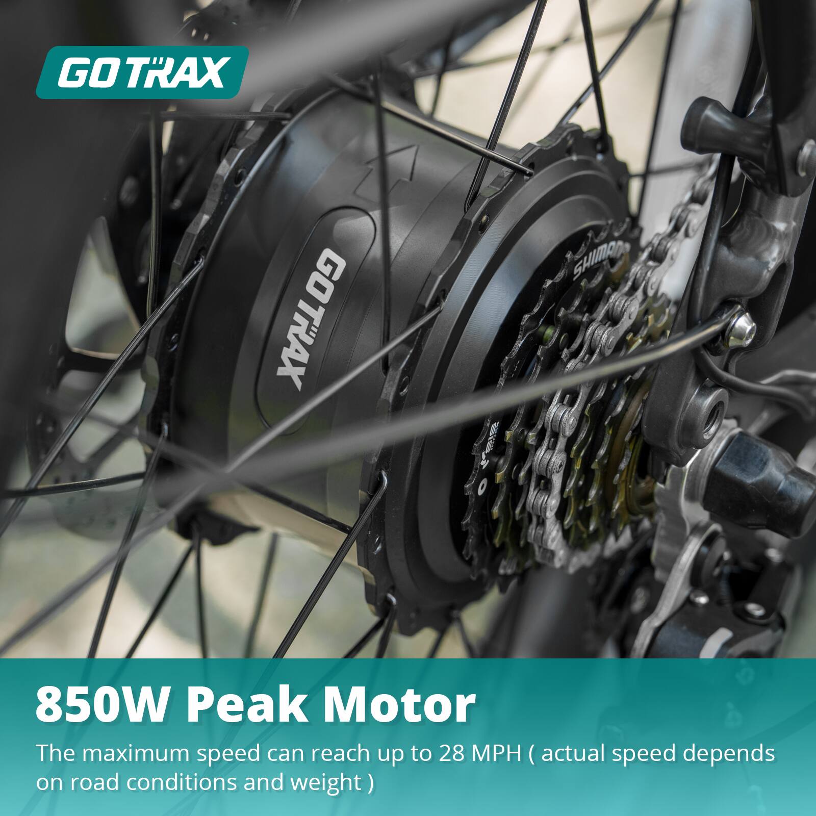 GO TRAX

850W Peak Motor

The maximum speed can reach up to 28 MPH (actual speed depends on road conditions and weight)