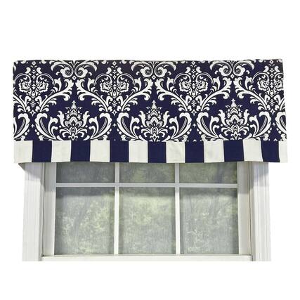Front. RLF Home - RLF Home 70% Polyester 30% Cotton Ozbourne Style Banded 3" Rod Pocket Valance 50" x 16" Navy - Navy.