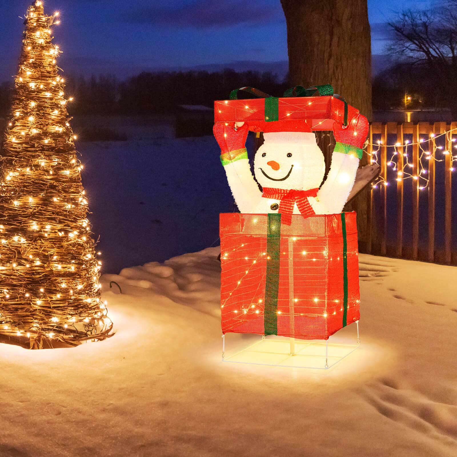 Alt View 4. Costway - Costway Lighted Snowman in Gift Box Christmas Decoration with 100 LED Lights for Home Lawn - Multicolor.