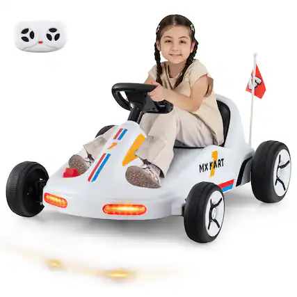 Front. Costway - Costway 12V Kids Electric Go Kart 7AH Battery Powered Ride on Race Toy with Remote Control - White.