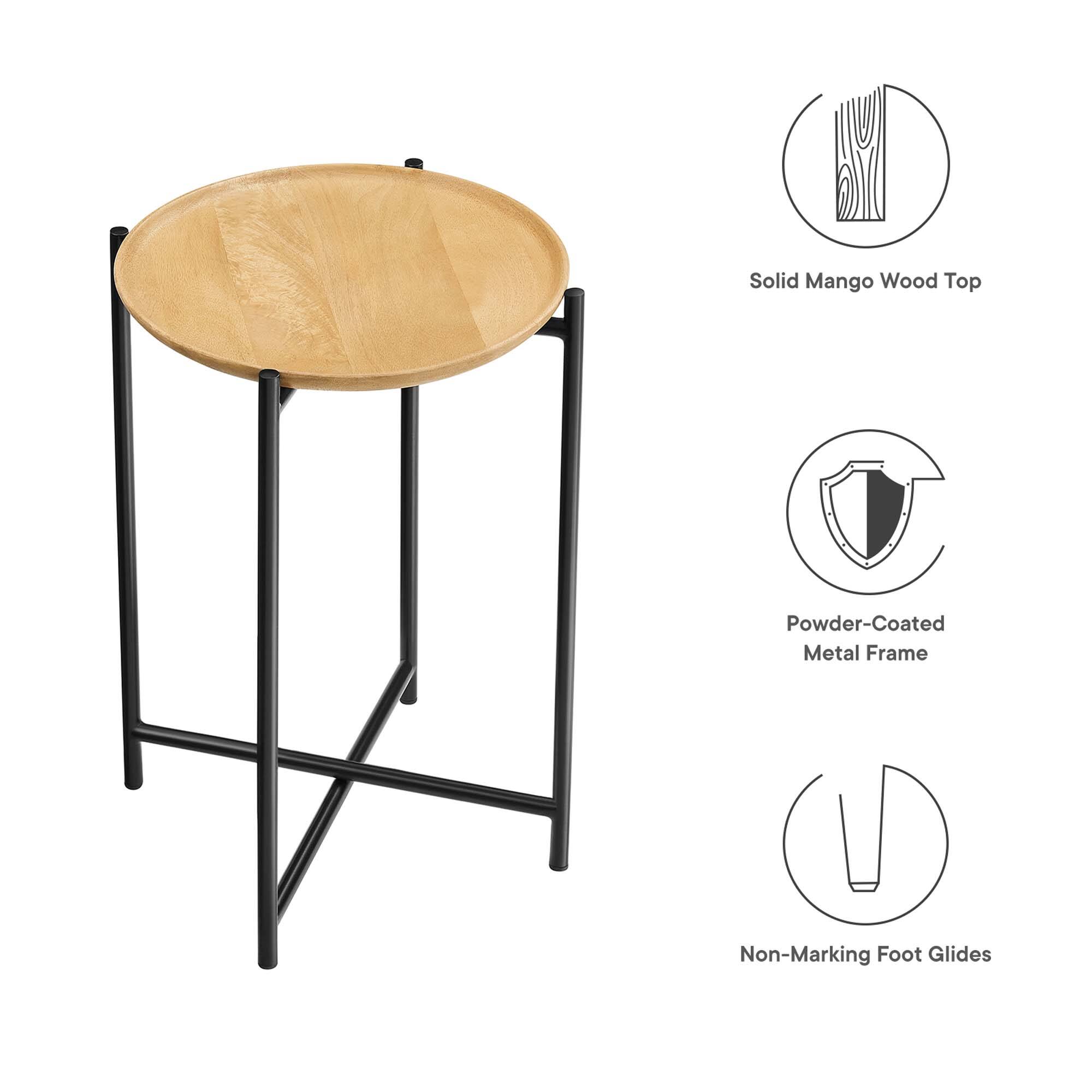 Solid Mango Wood Top  
Powder-Coated Metal Frame  
Non-Marking Foot Glides