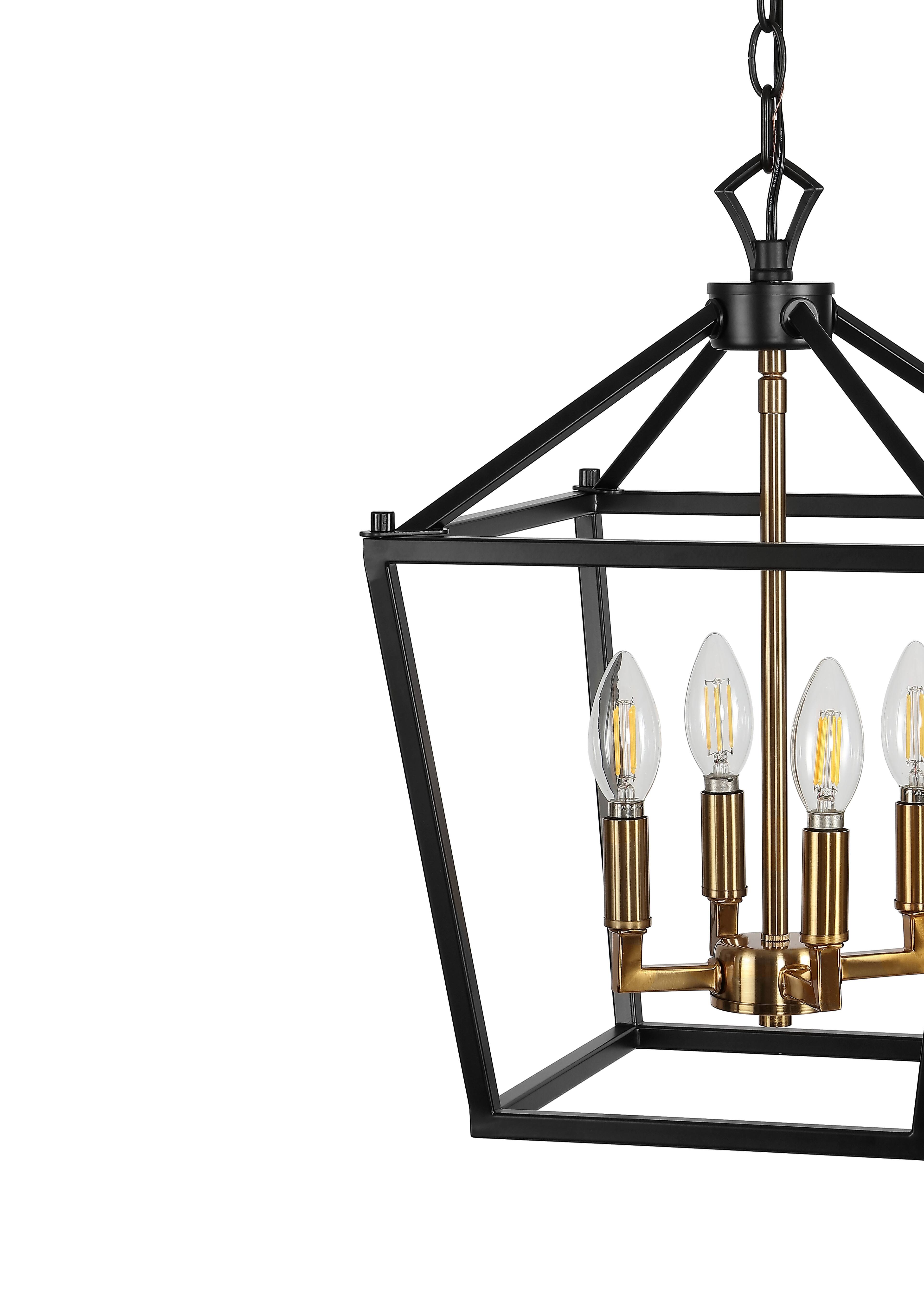 Alt View 4. Jonathan Y - Pagoda 12" 4-Light Classic Traditional Metal Cage Lantern LED Pendant, Oil Rubbed Bronze/Brass Gold - Oil Rubbed Bronze.