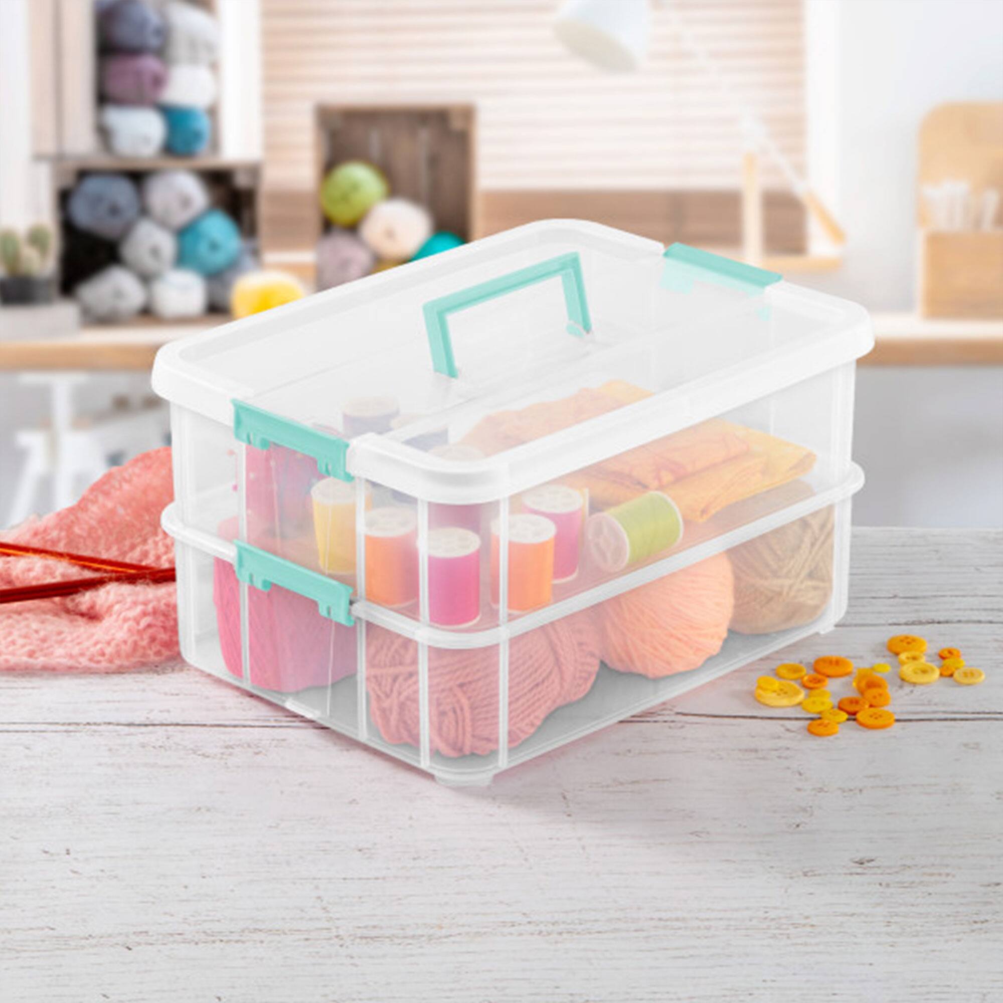 Alt View 4. Sterilite - Sterilite Stack and Carry 2 Layer Handle Box Stackable Storage Container, 4 Pack - Clear.