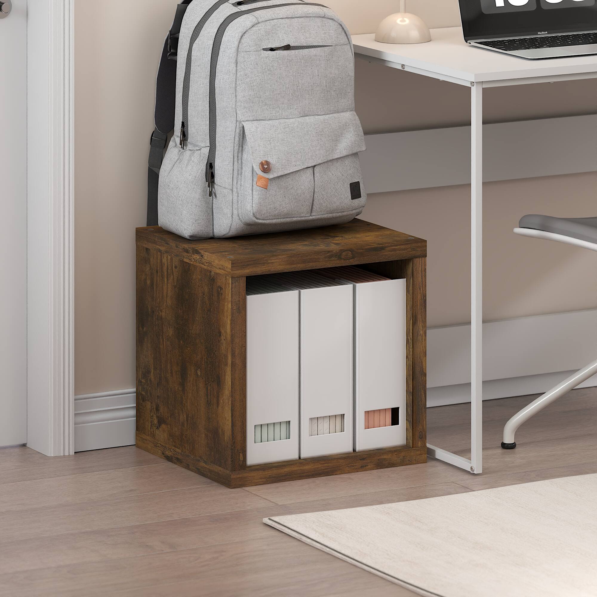 Alt View 1. Furinno - CUBICLE Book Shelf, Stackable Bookshelf, Cube Storage Organizer Bookcase, for Living Room, Bedroom, Home Office - Amber Pine.