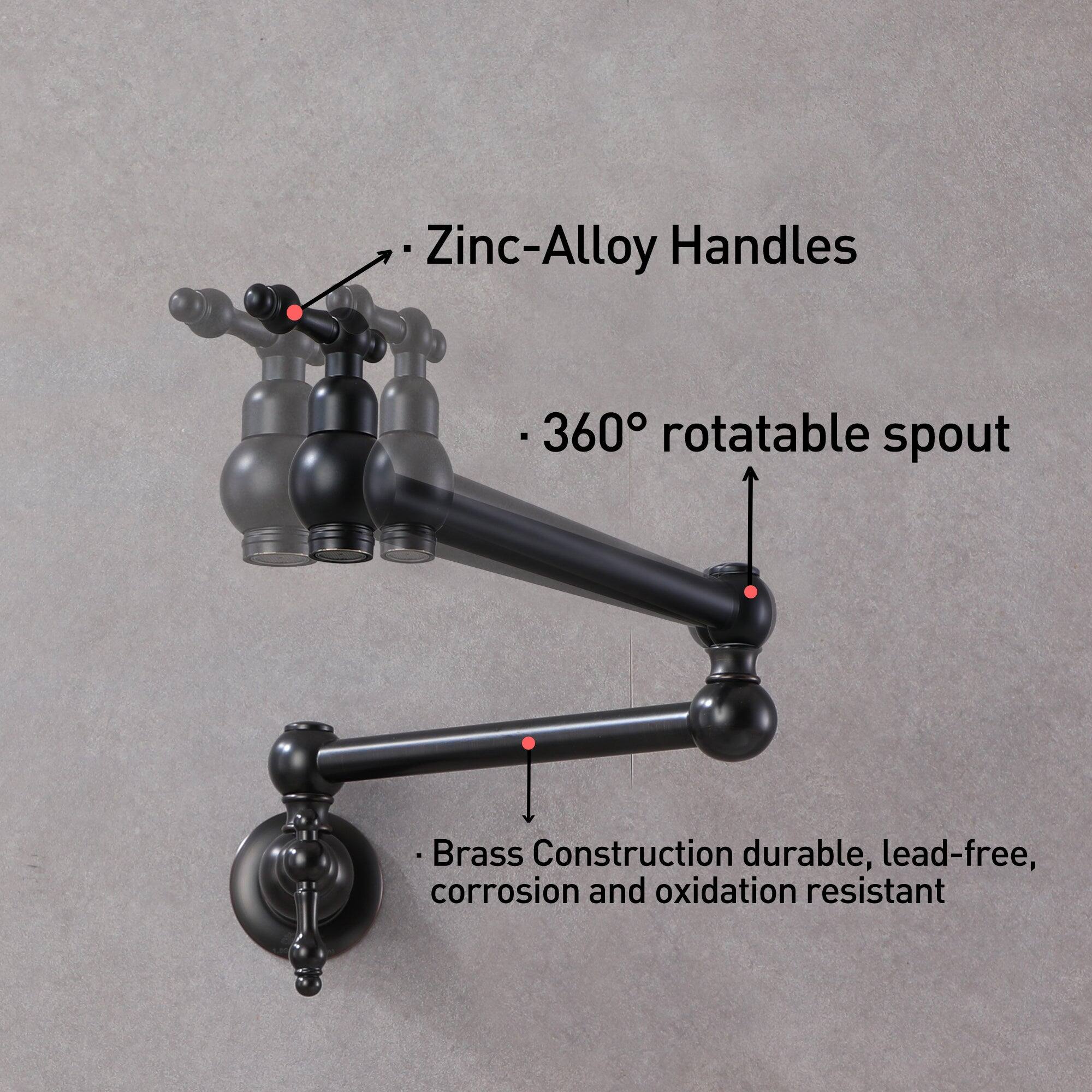 Zinc-Alloy Handles, 360° rotatable spout, Brass Construction durable, lead-free, corrosion and oxidation resistant