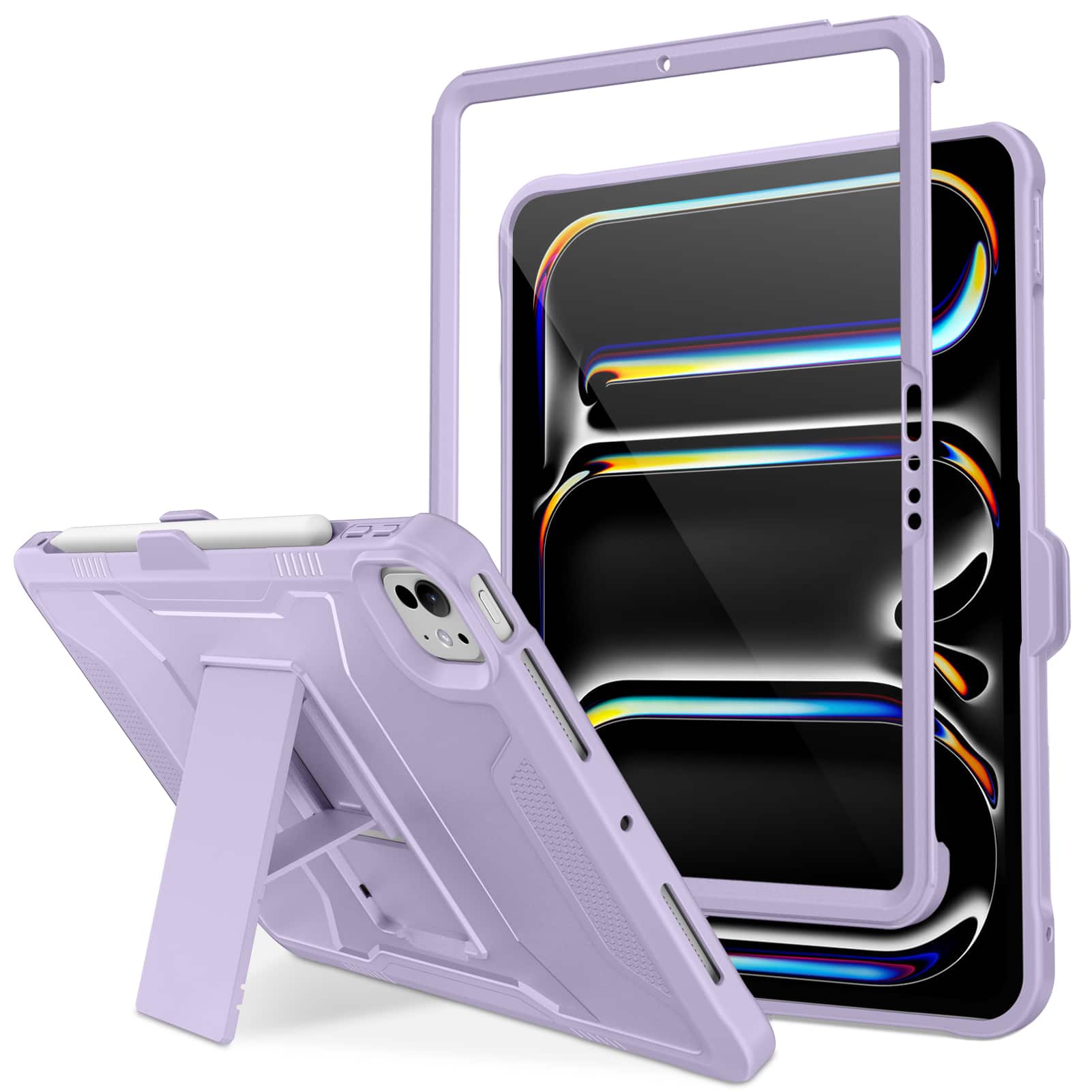 Front. DTTO - iPad Pro 11 inch Case for M5/M4 (2025/2024) , with Built-in Screen Protector & Kickstand, Shockproof Cover - Purple.