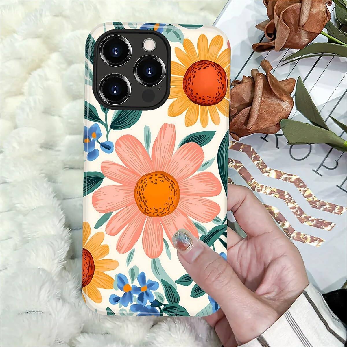 Alt View 6. Finnhomy - Smartphone Case for iPhone 14 Pro Max Dual Layer Protective Phone Case Shockproof Anti Slip Slim Cover - Retro Flowers.