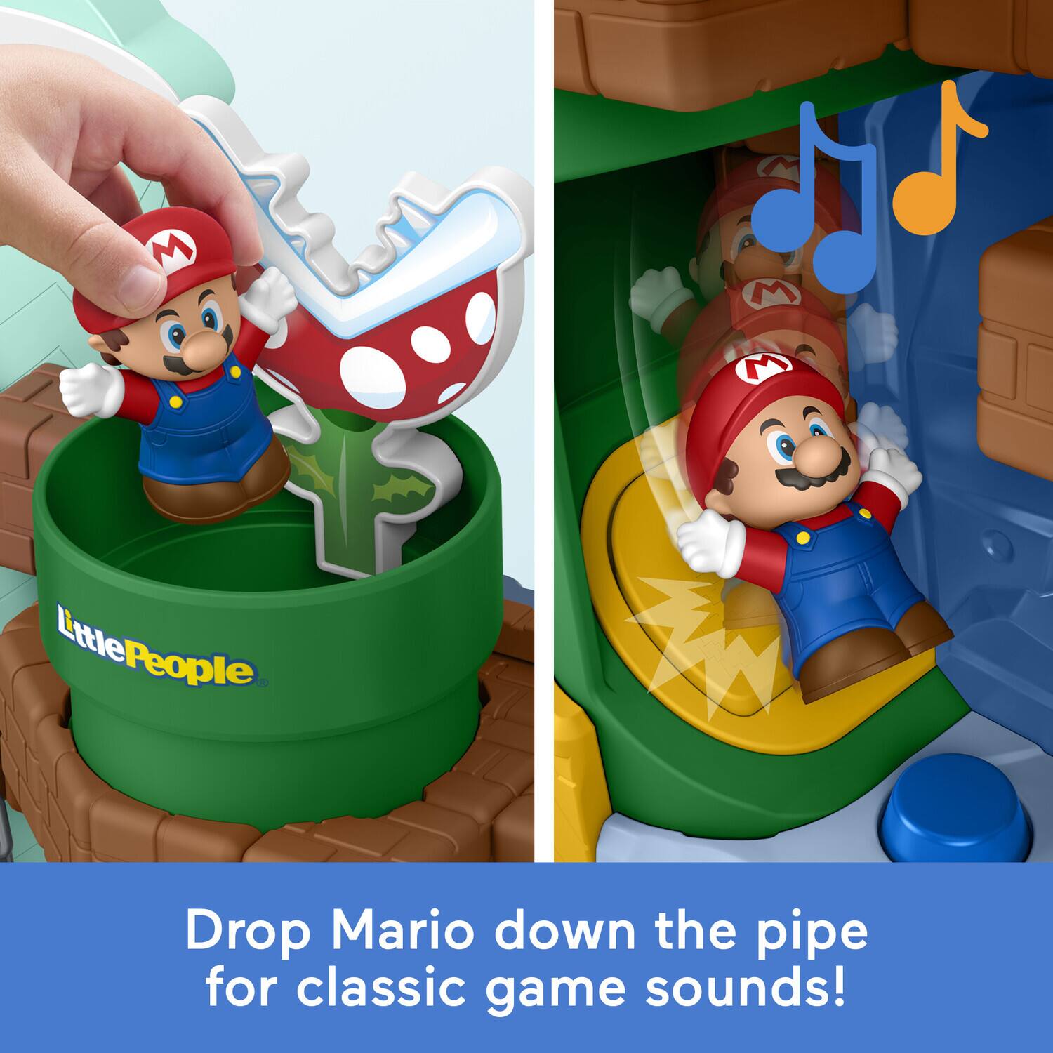 Little People Little Drop Mario down the pipe for classic game sounds!