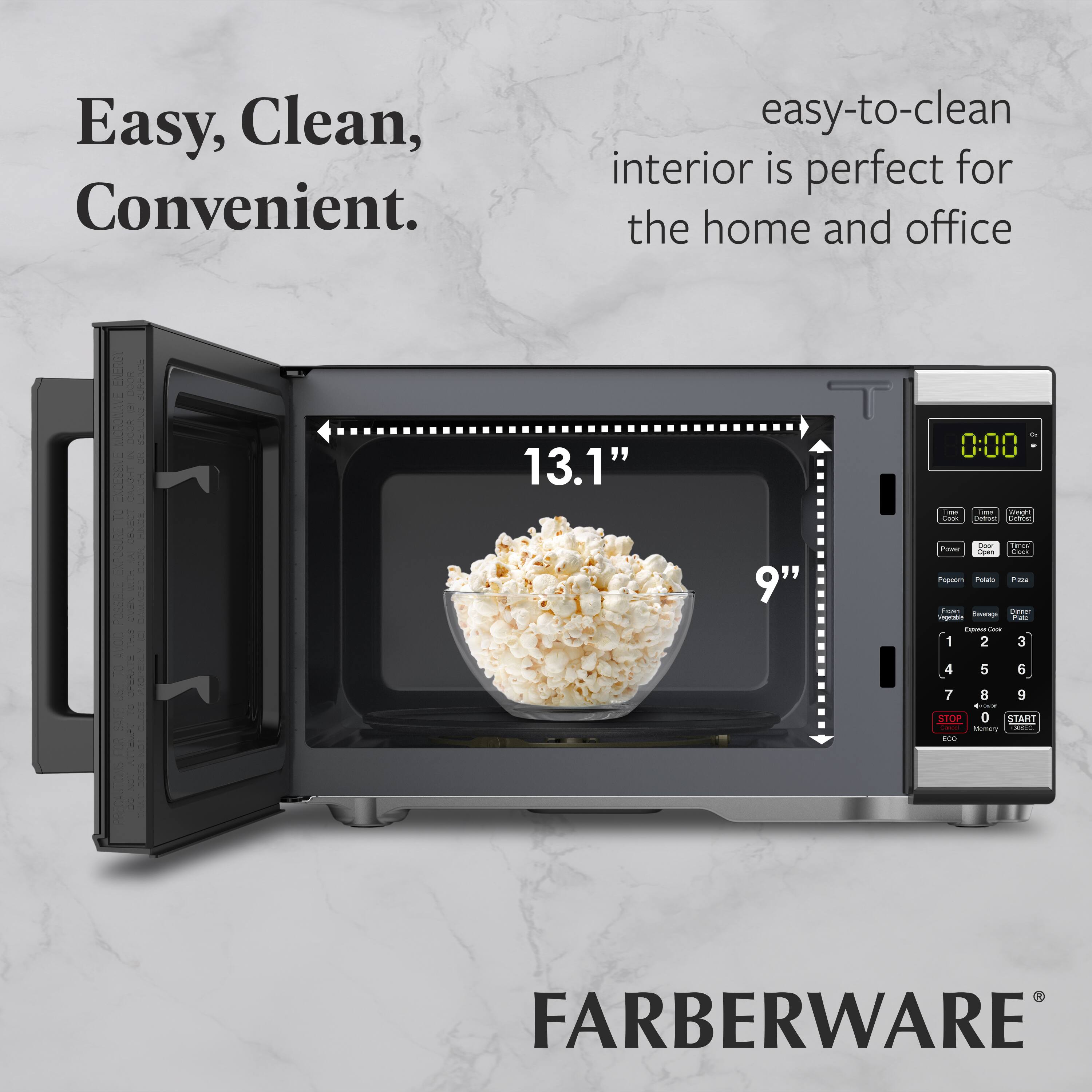 Easy, Clean, Convenient.  
easy-to-clean interior is perfect for the home and office  

13.1"  
9"  

FARBERWARE
