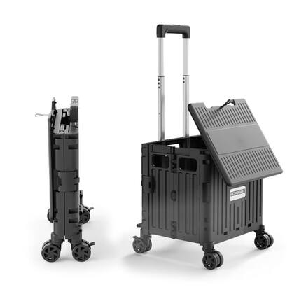 Front. Viviendo - 65L Foldable Utility Cart with 360° Wheels - Telescopic Handle & Sliding Cover, 70KG Capacity for Camping & Shopping - Black.