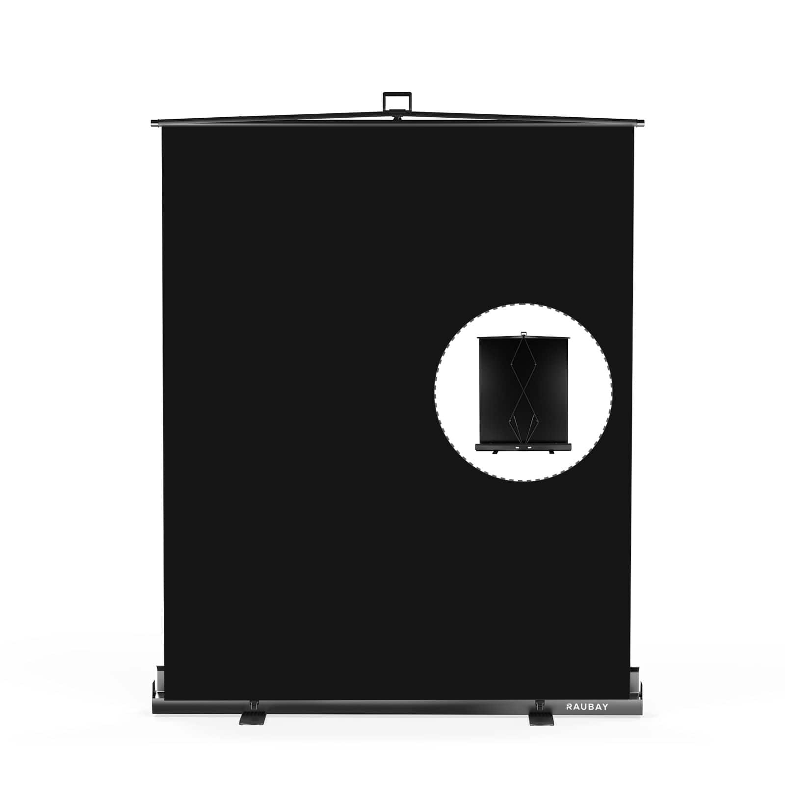 RAUBAY - 5′x 6.9′ Collapsible Screen Backdrop Portable Retractable Panel Photo Background with Stand - Black