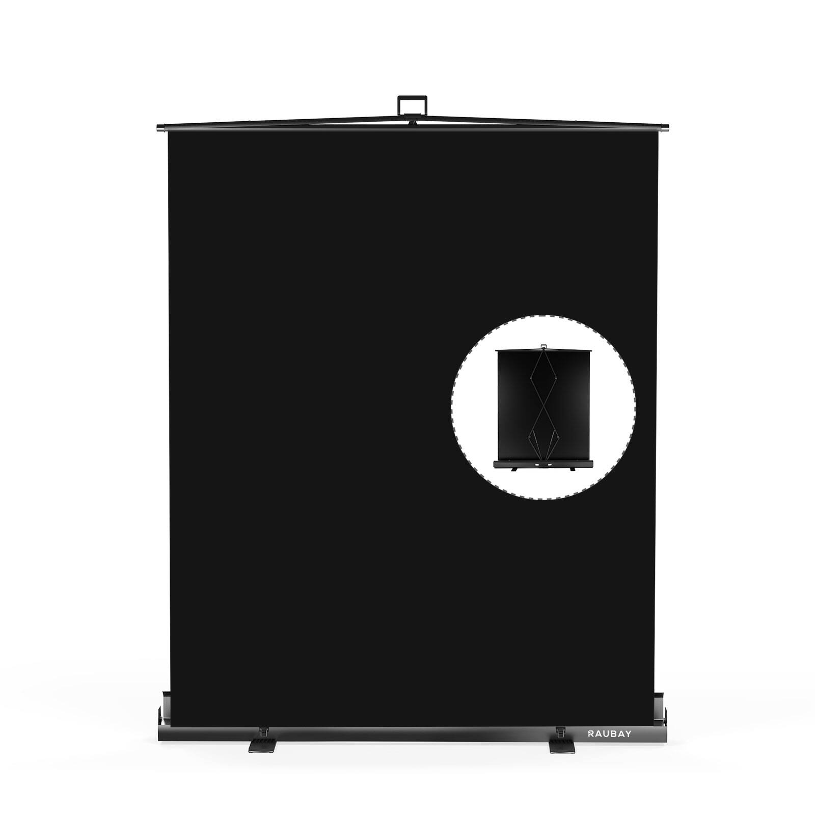 Front. RAUBAY - 5′x 6.9′ Collapsible Black Screen Backdrop Portable Retractable Panel Photo Background with Stand - Black.