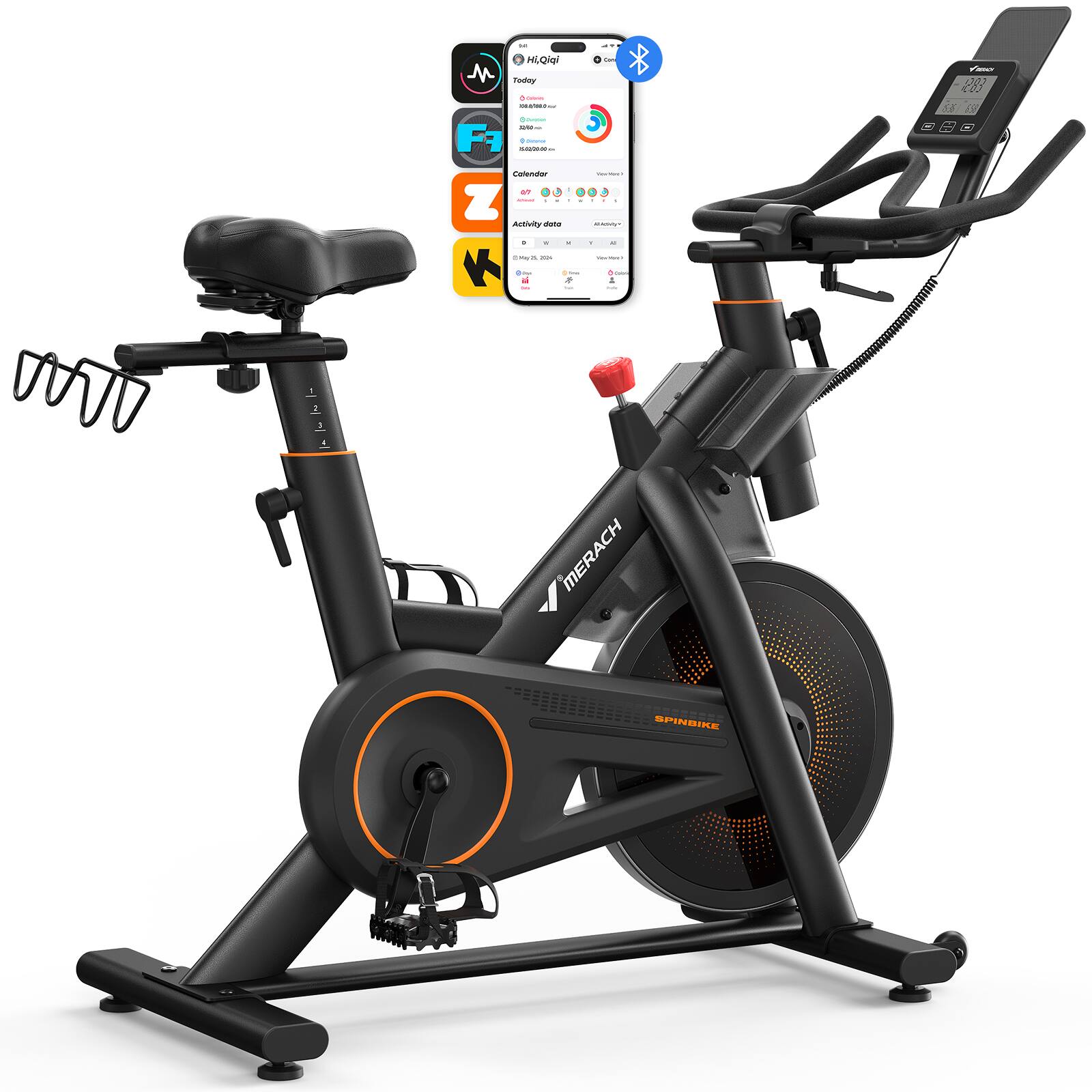 Angle. MERACH - MERACH S29 Magnetic Exercise Bike, Indoor Cycling Bike with Self-Developed App - Black.