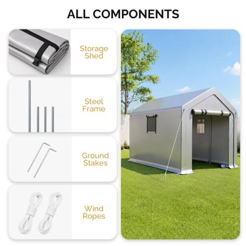 ALL COMPONENTS

Storage Shed

Steel Frame

Ground Stakes

Wind Ropes