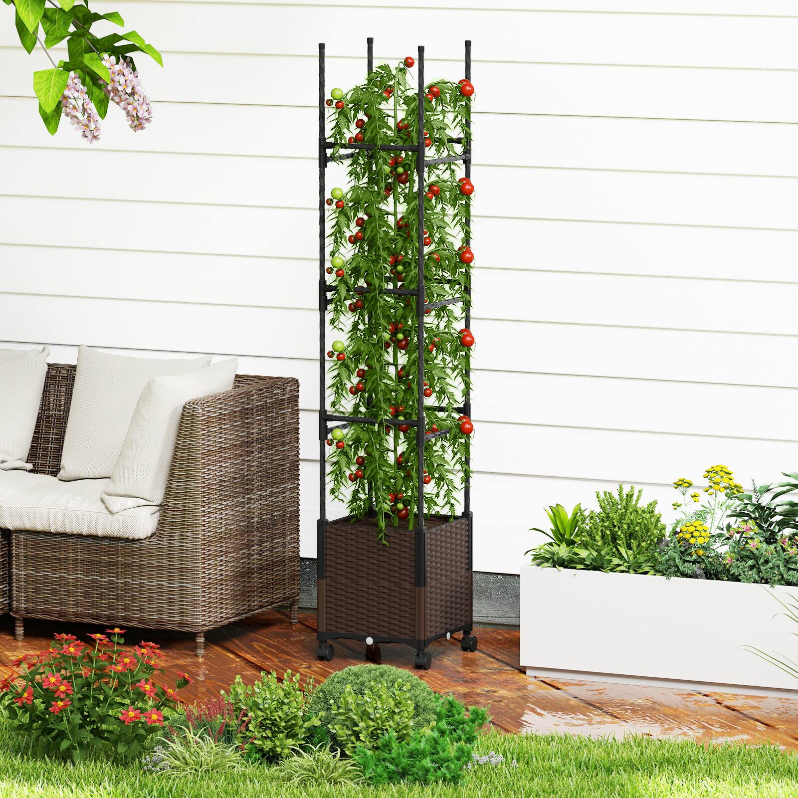 Alt View 1. Costway - Costway 87" Tall Raised Garden Bed w/ Plant Box & Trellis Lockable Wheels Indoor Outdoor - Black.