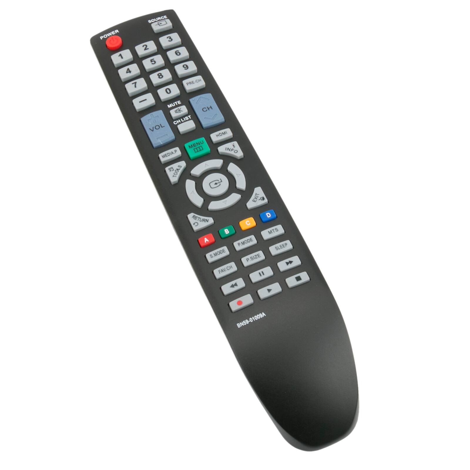 SOURCE  
POWER 3 2 1 6 5 9 4 8 7  
PRE-CH 0 - MUTE KK  
CH CHLIST VOL HOMI MENU 0 1 INFO MEDIAP  
TOOLS EXIT D RETURN C n  
MTS A P MODE 1 SLEEP a MODE SIZE P  
FAVCH CH "  
009A BN59-0109A