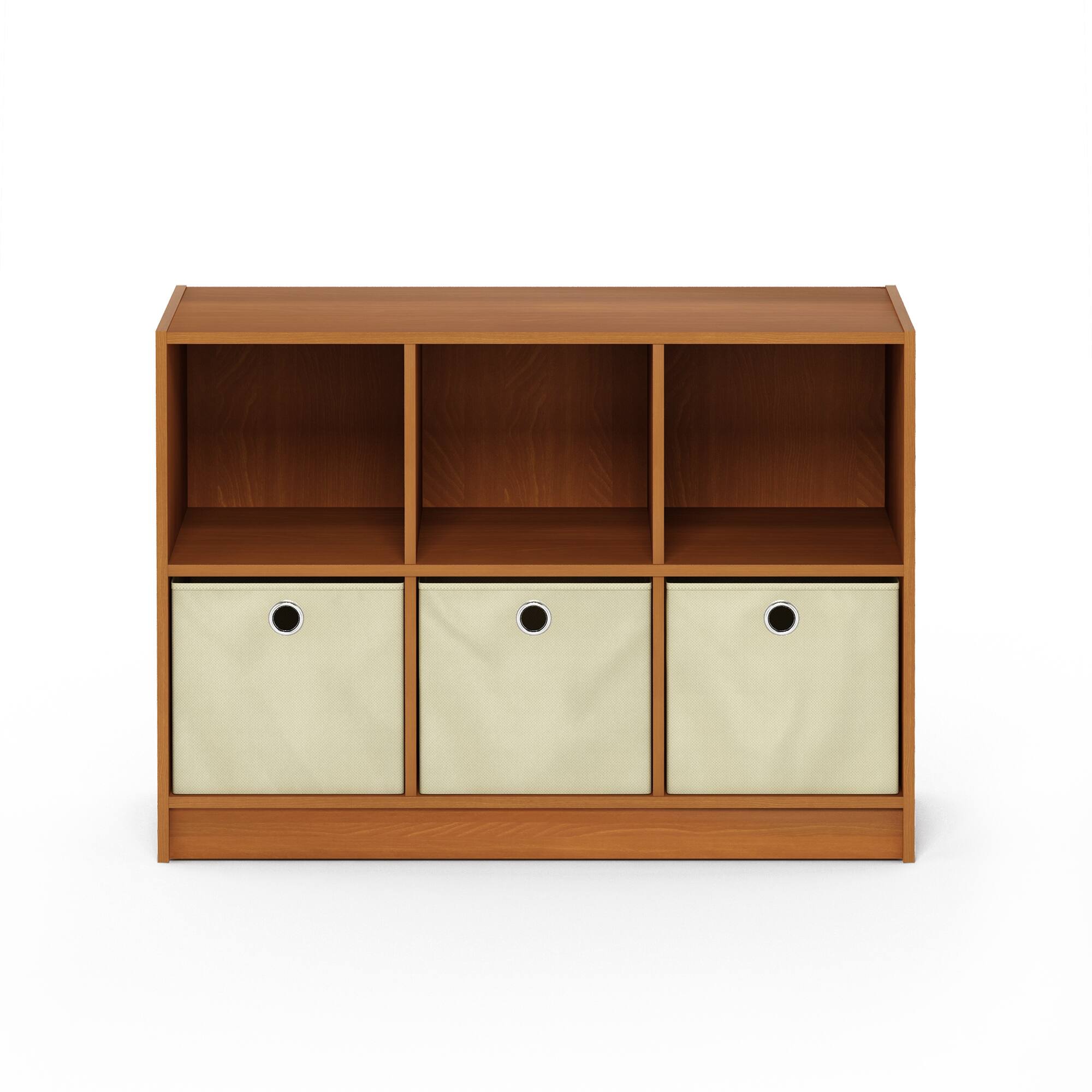Alt View 1. Furinno - Basic 3x2 Bookcase Storage wBins - Light Cherry/Ivory.