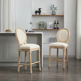 HTUTWOO - Solid Wood Bar stools Set of 2, French Country Counter Height Chairs, with Cushion Back for Kitchen Island, Dining Room - Beige