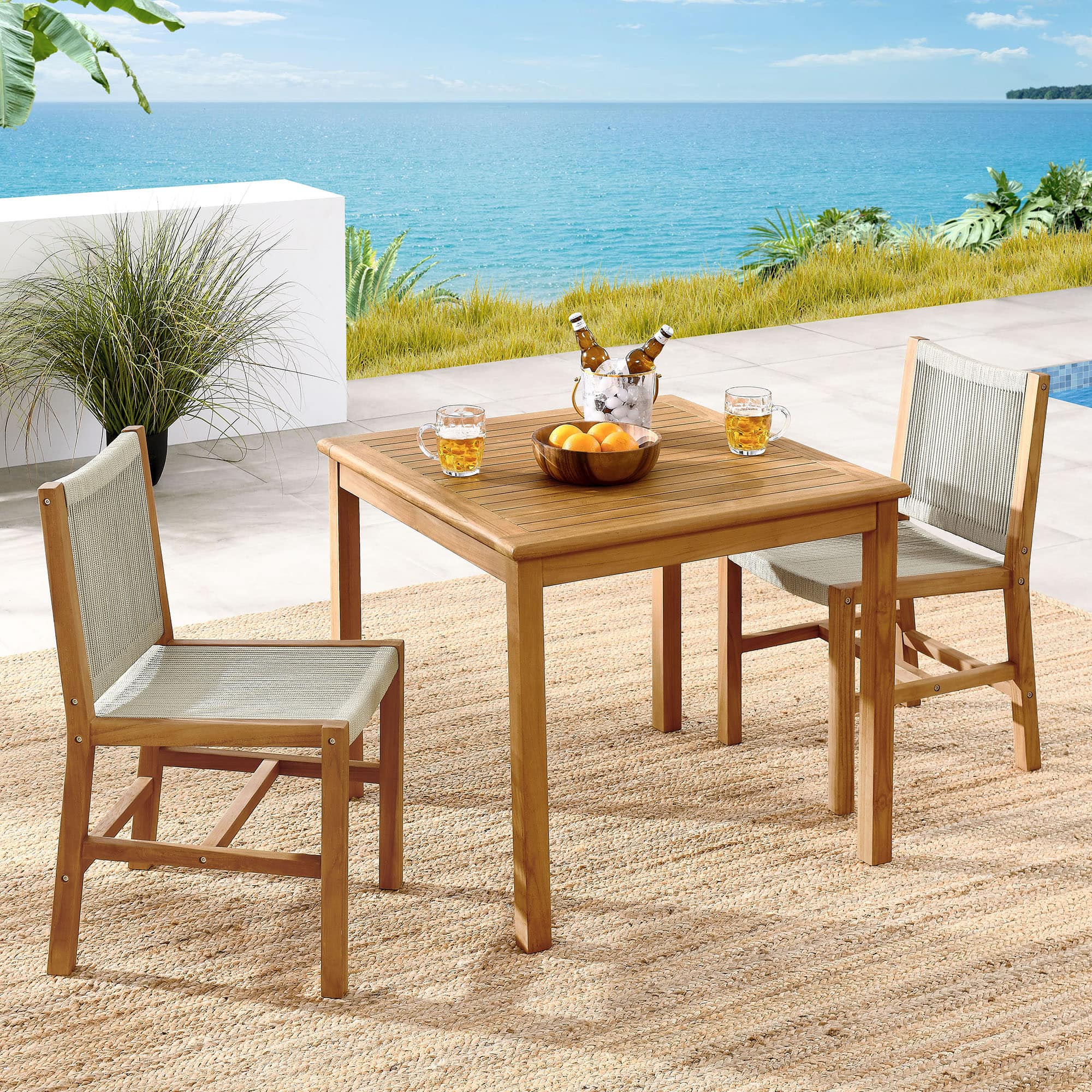 Vienna 3-Piece Outdoor Patio Teak and Rope Dining Set with Armless Chiars by Modway - Natural Natural price history on PriceWatchPro