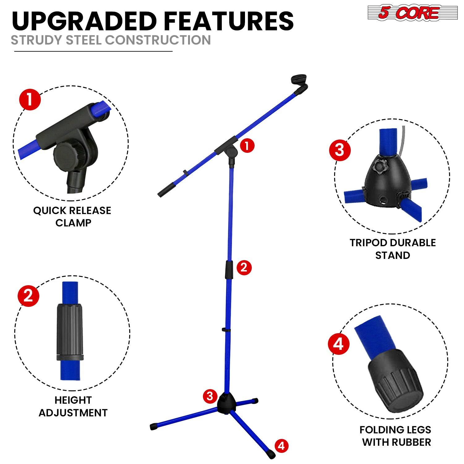 UPGRADED FEATURES STRUDY STEEL CONSTRUCTION 5 CORE
1. QUICK RELEASE CLAMP
2. HEIGHT ADJUSTMENT
3. TRIPOD DURABLE STAND
4. FOLDING LEGS WITH RUBBER