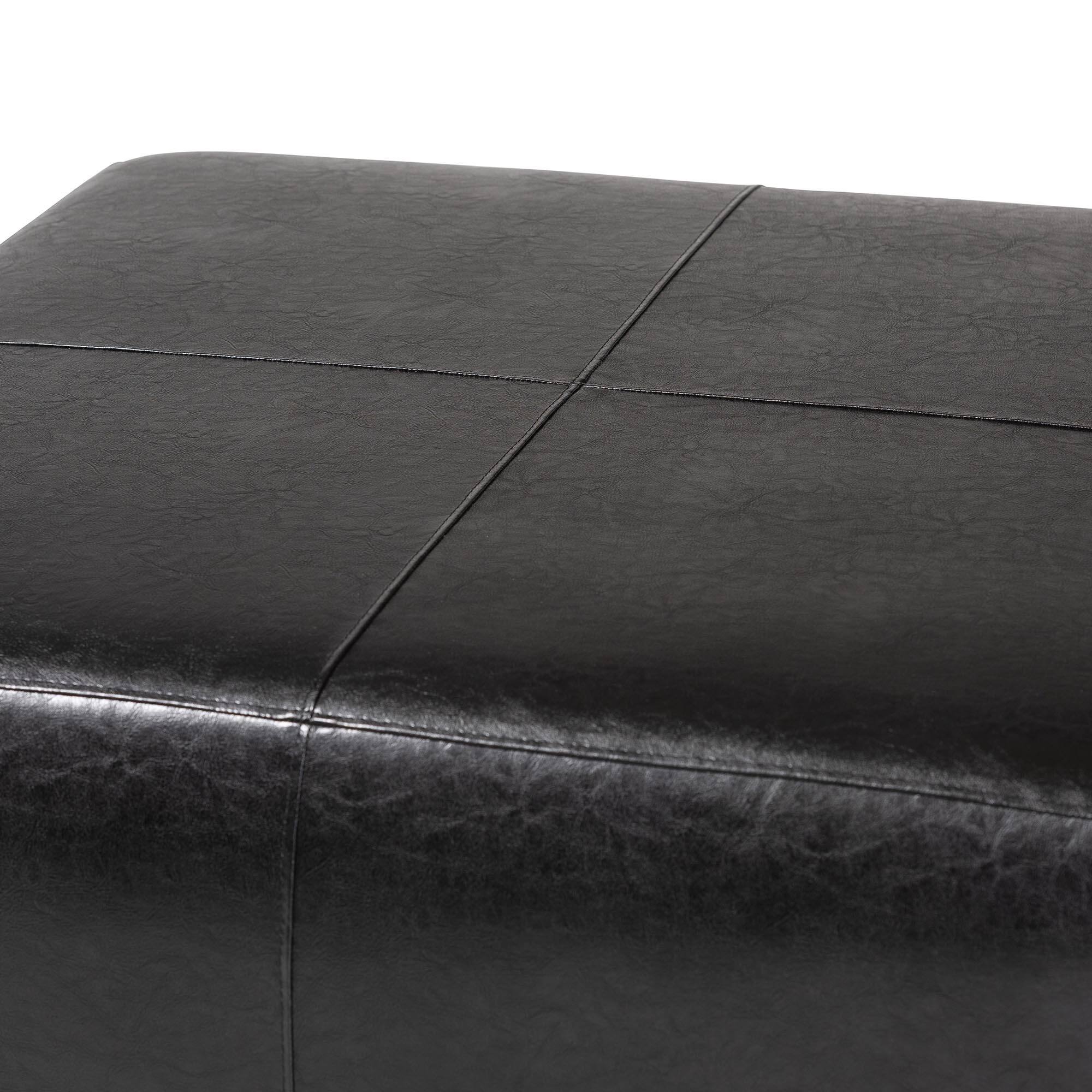 Left. Baxton Studio - Full Leather Square Ottoman Footstool - Black.